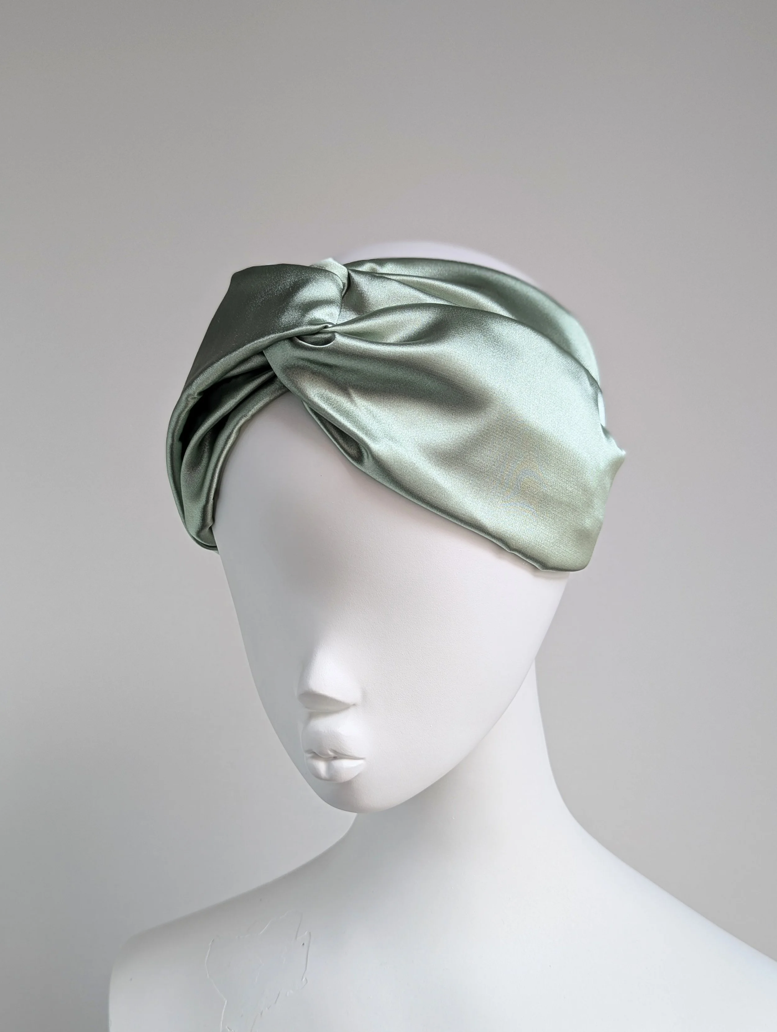 Pale green pink luxury satin turban twist headband
