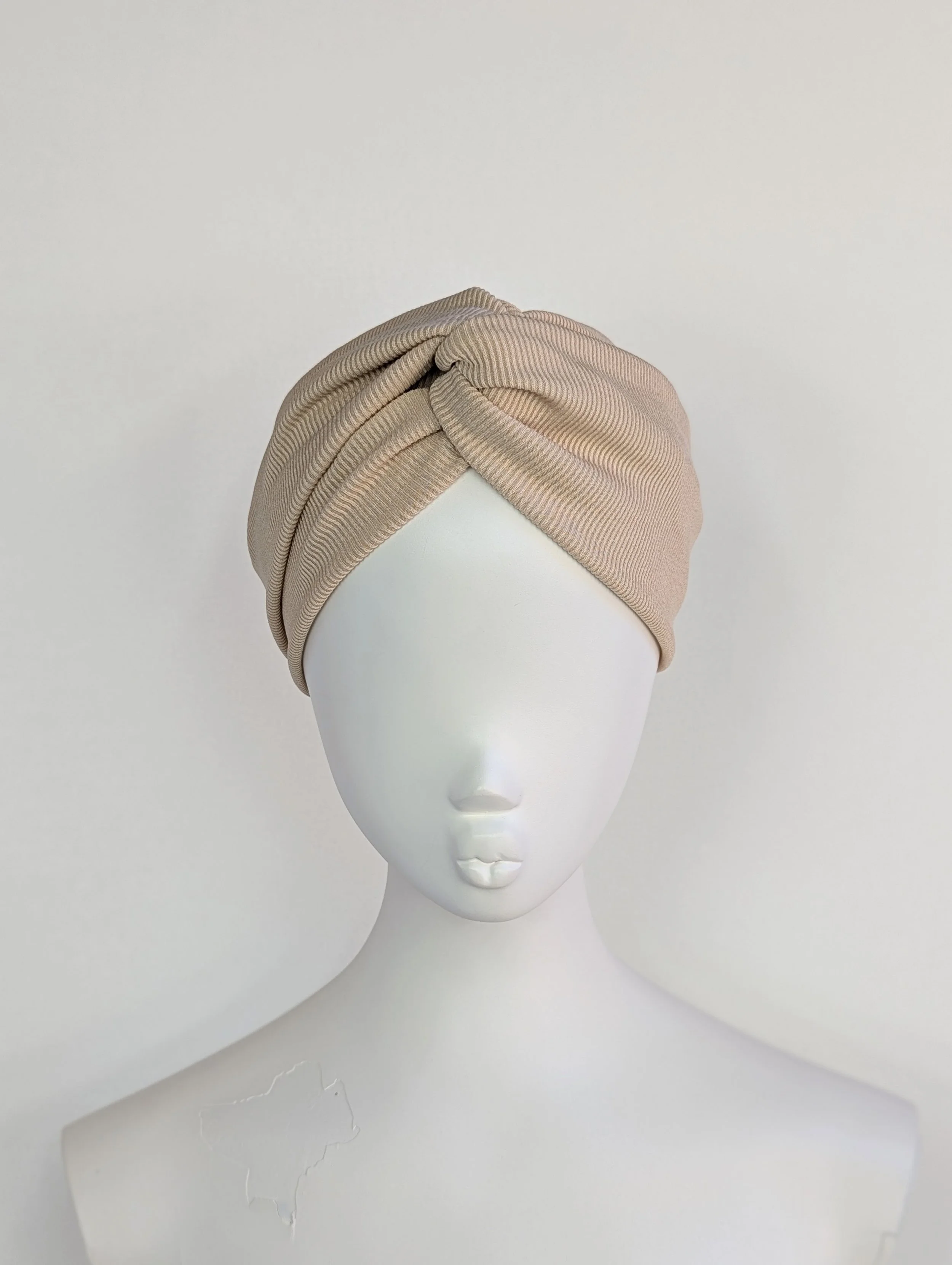 Beige Wide Ribbed Jersey Turban Twist Headband