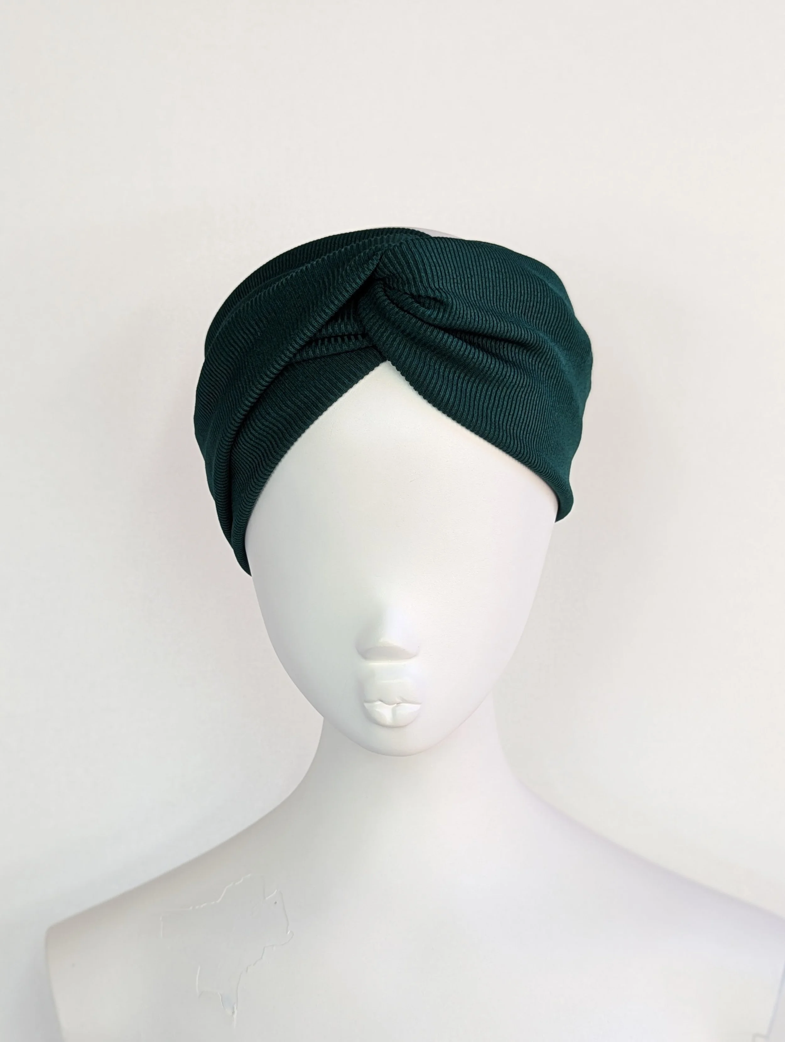 Bottle Green Wide Ribbed Jersey Turban Twist Headband