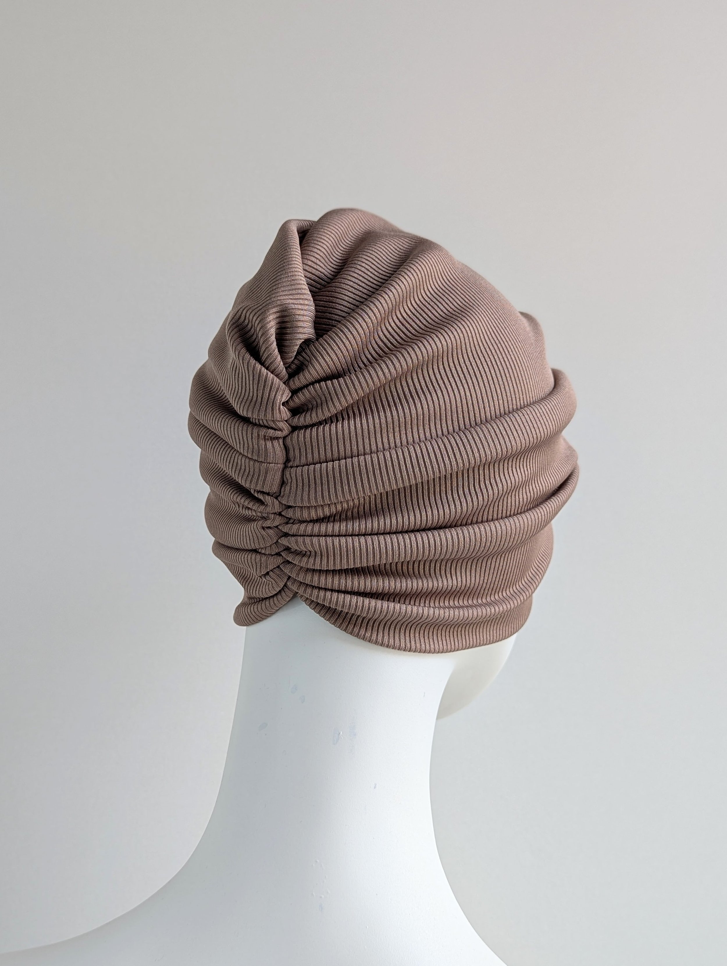 Taupe Ribbed Jersey Twist Turban Hat