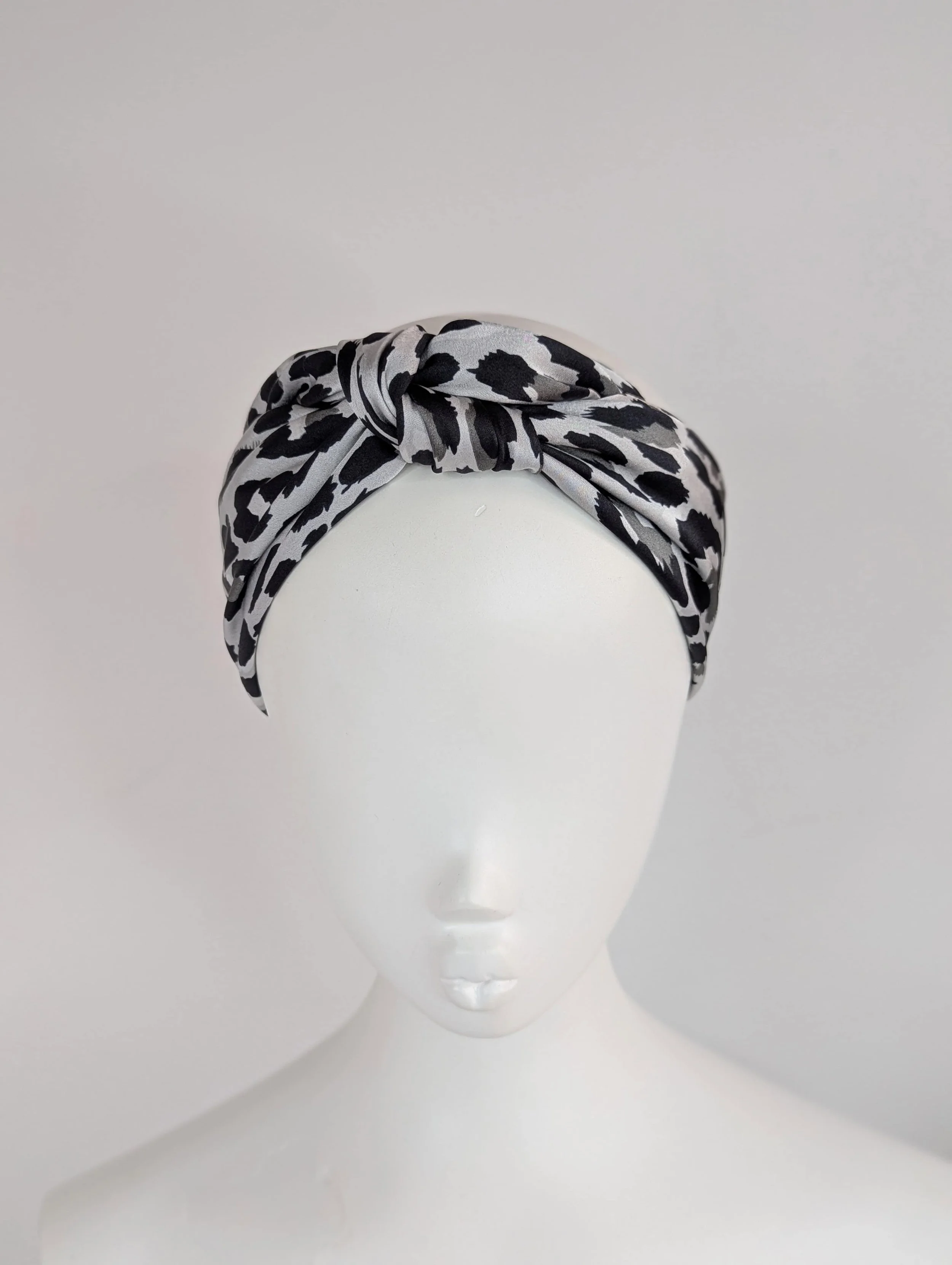 grey leopard print satin head scarf