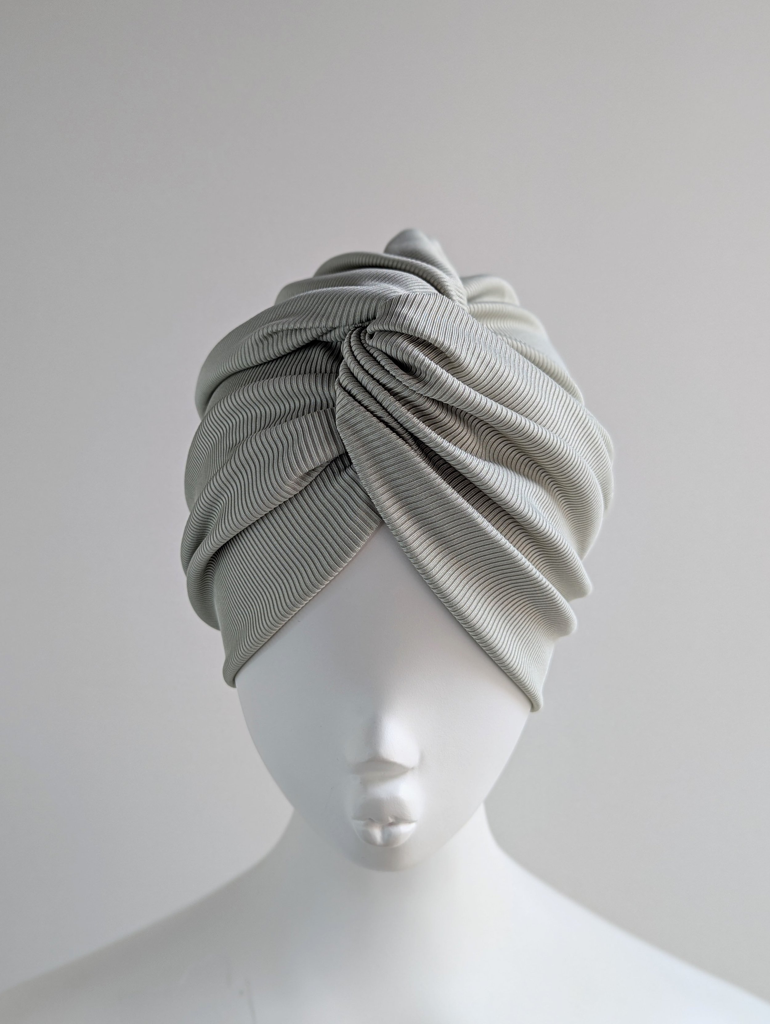 Pale Sage Green Ribbed Jersey Turban Hat