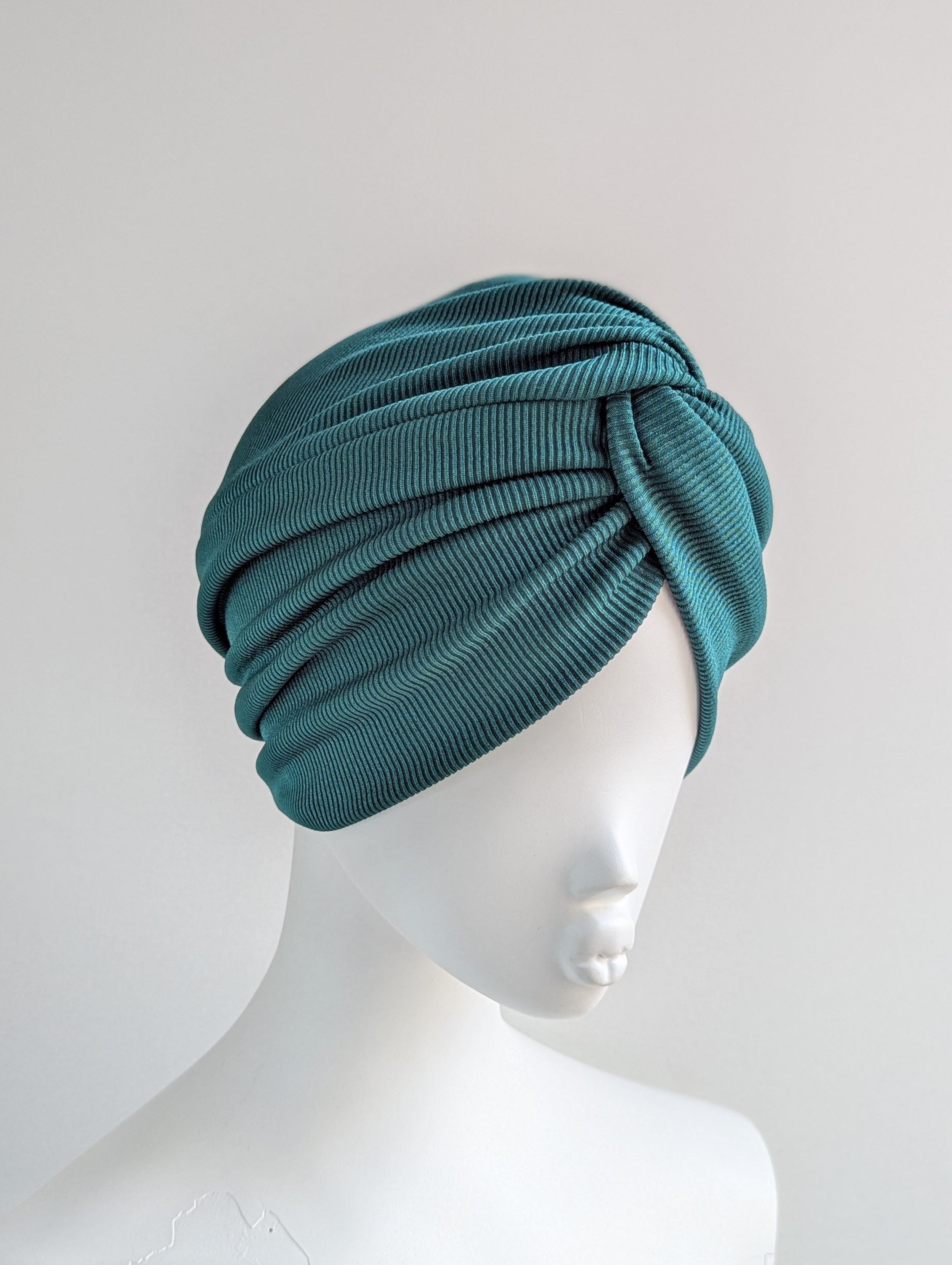 Dark Green Ribbed Jersey Twist Turban Hat