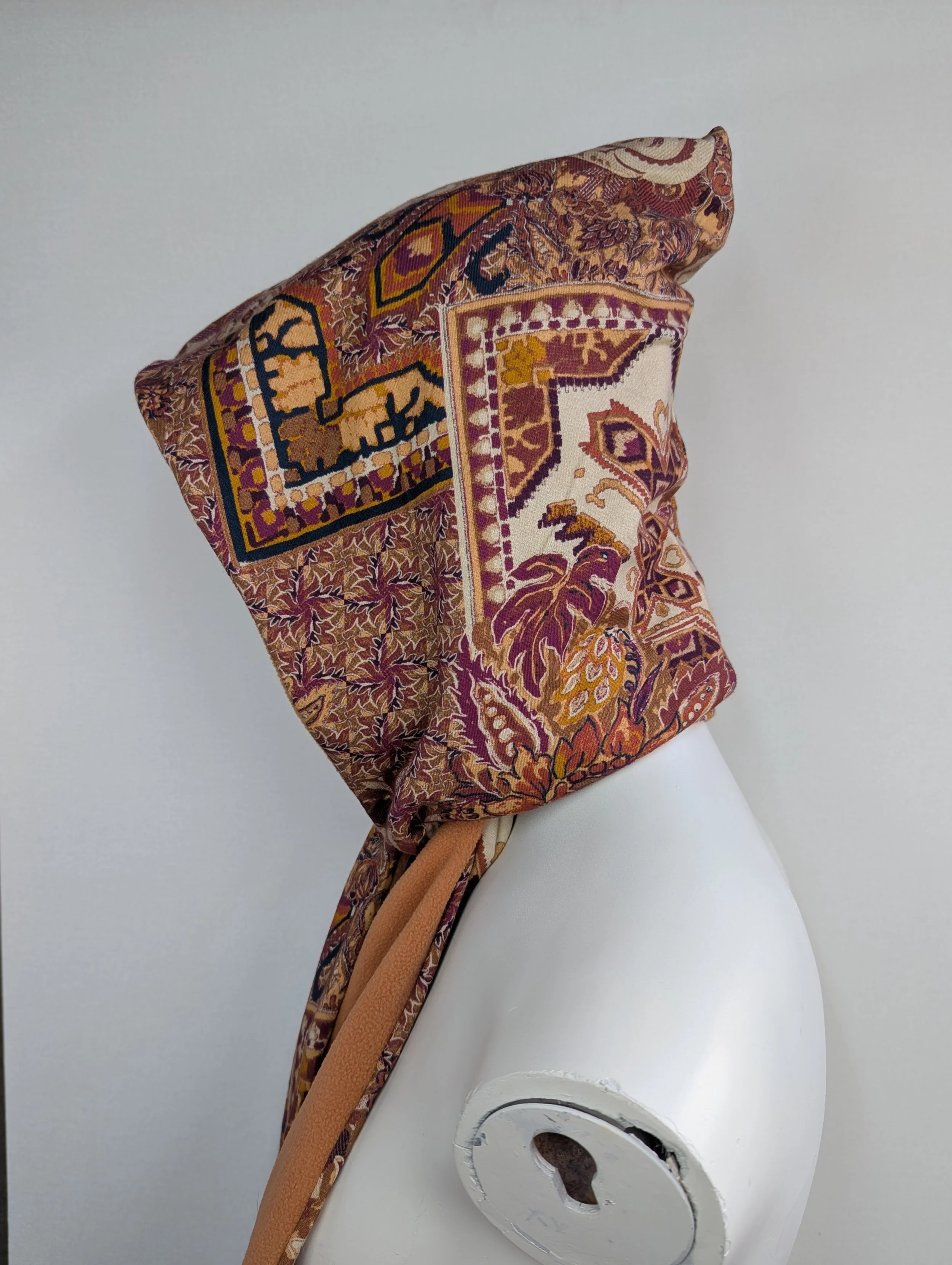 Peach Floral Aztec Print Pixie Hooded Scarf.9.jpg