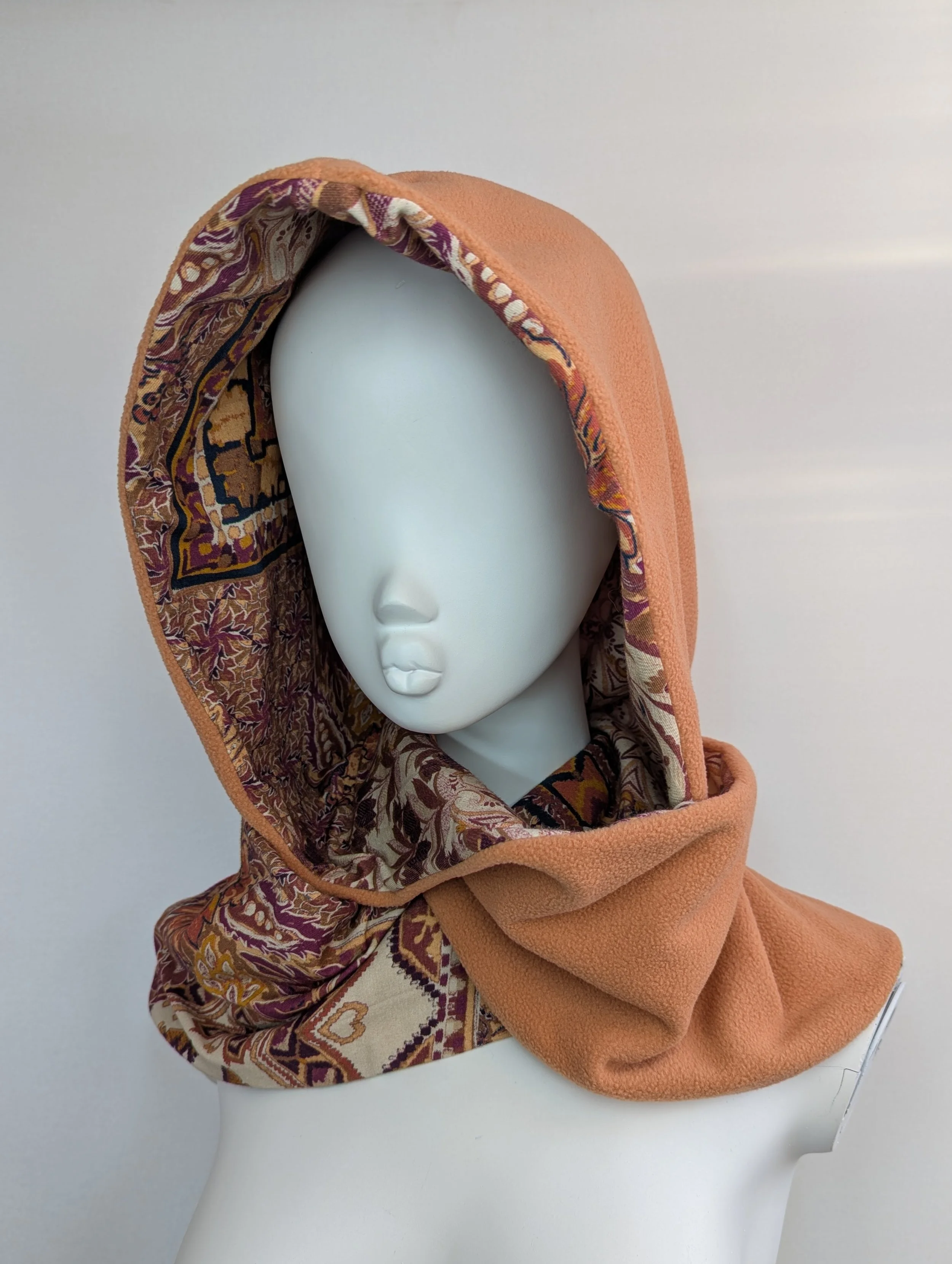 Peach Floral Aztec Print Pixie Hooded Scarf.13.jpg