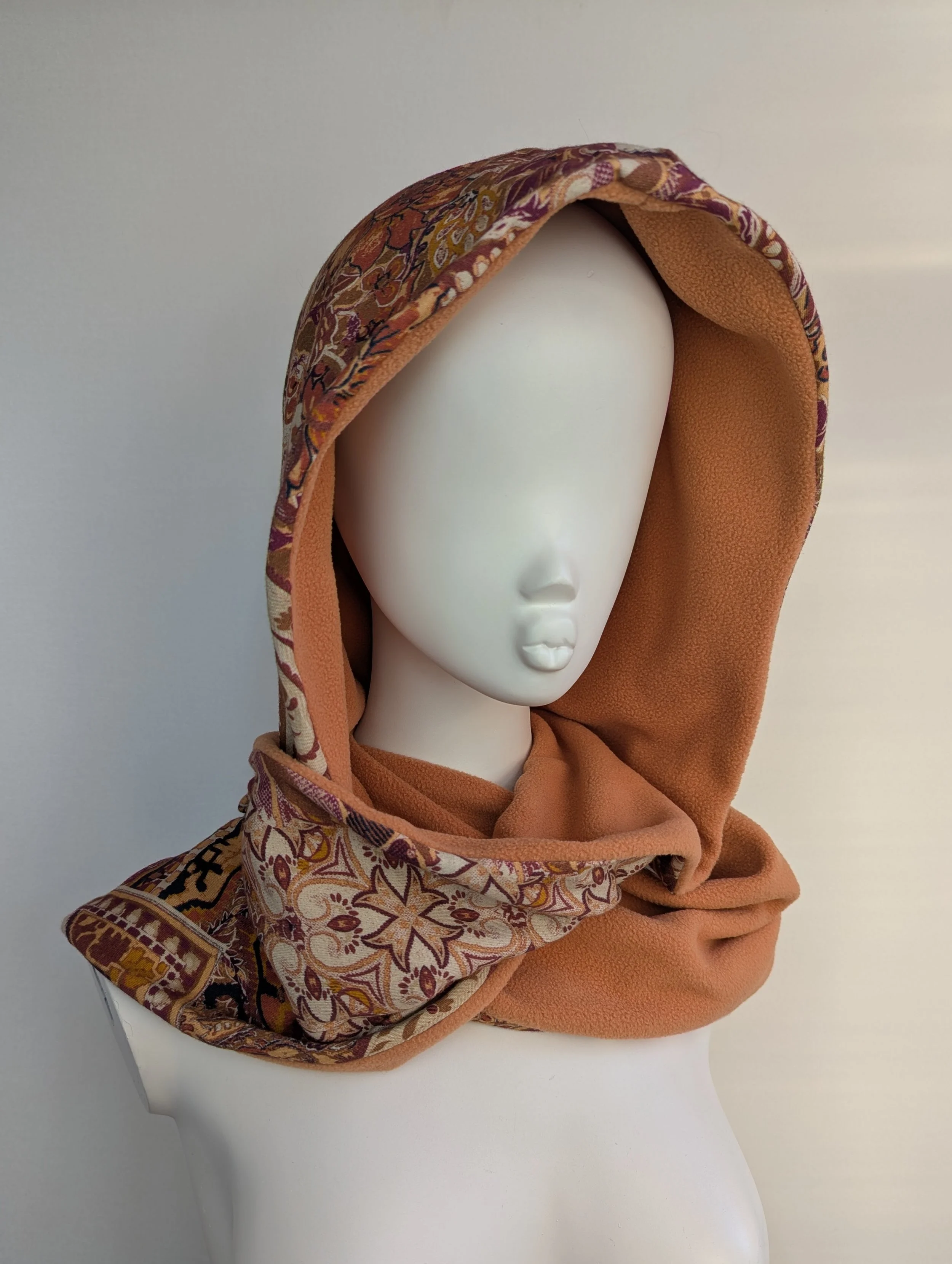 Peach Floral Aztec Print Pixie Hooded Scarf.1.jpg
