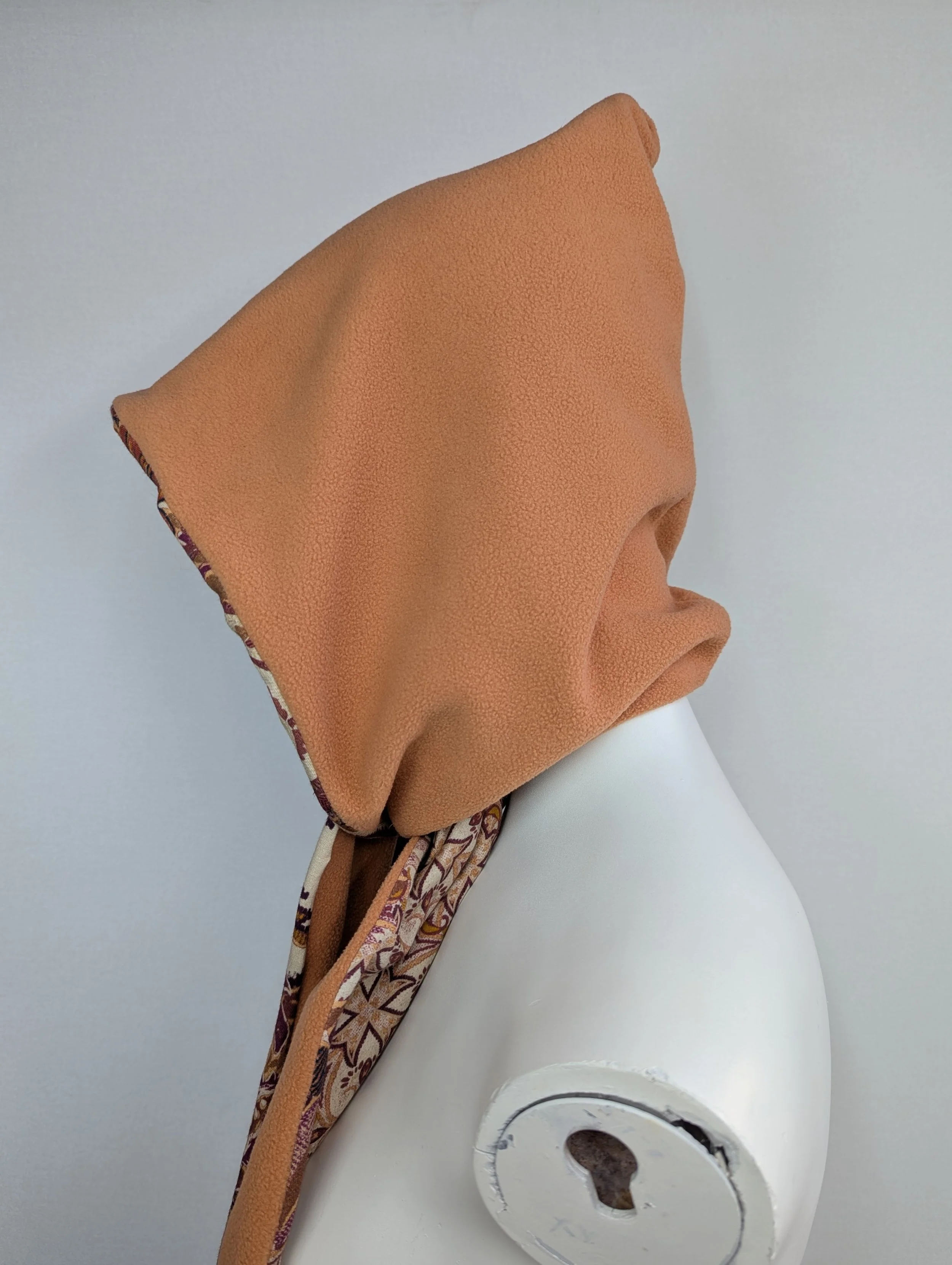 Peach Floral Aztec Print Pixie Hooded Scarf.22.jpg