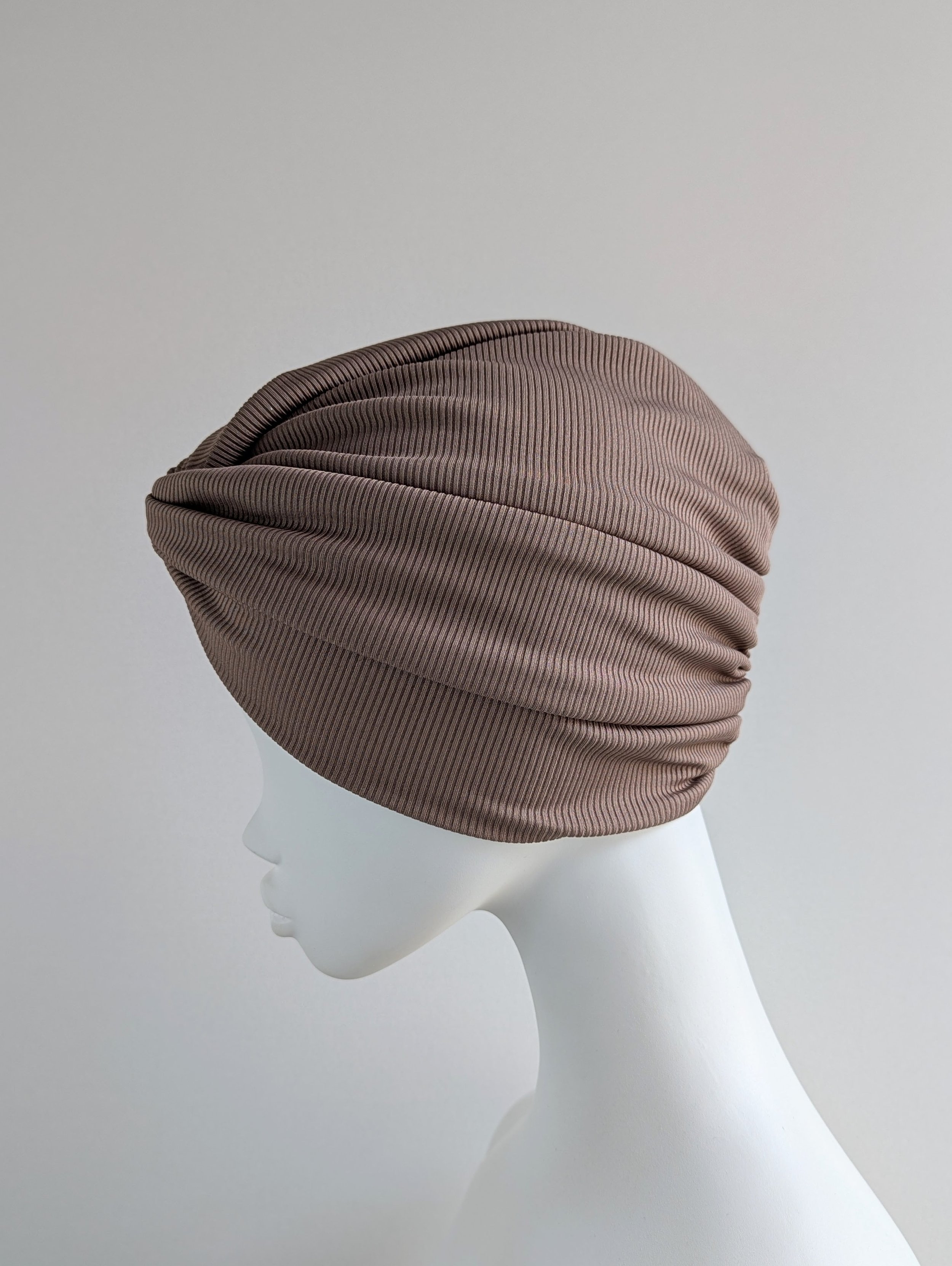 Taupe Ribbed Jersey Twist Turban Hat
