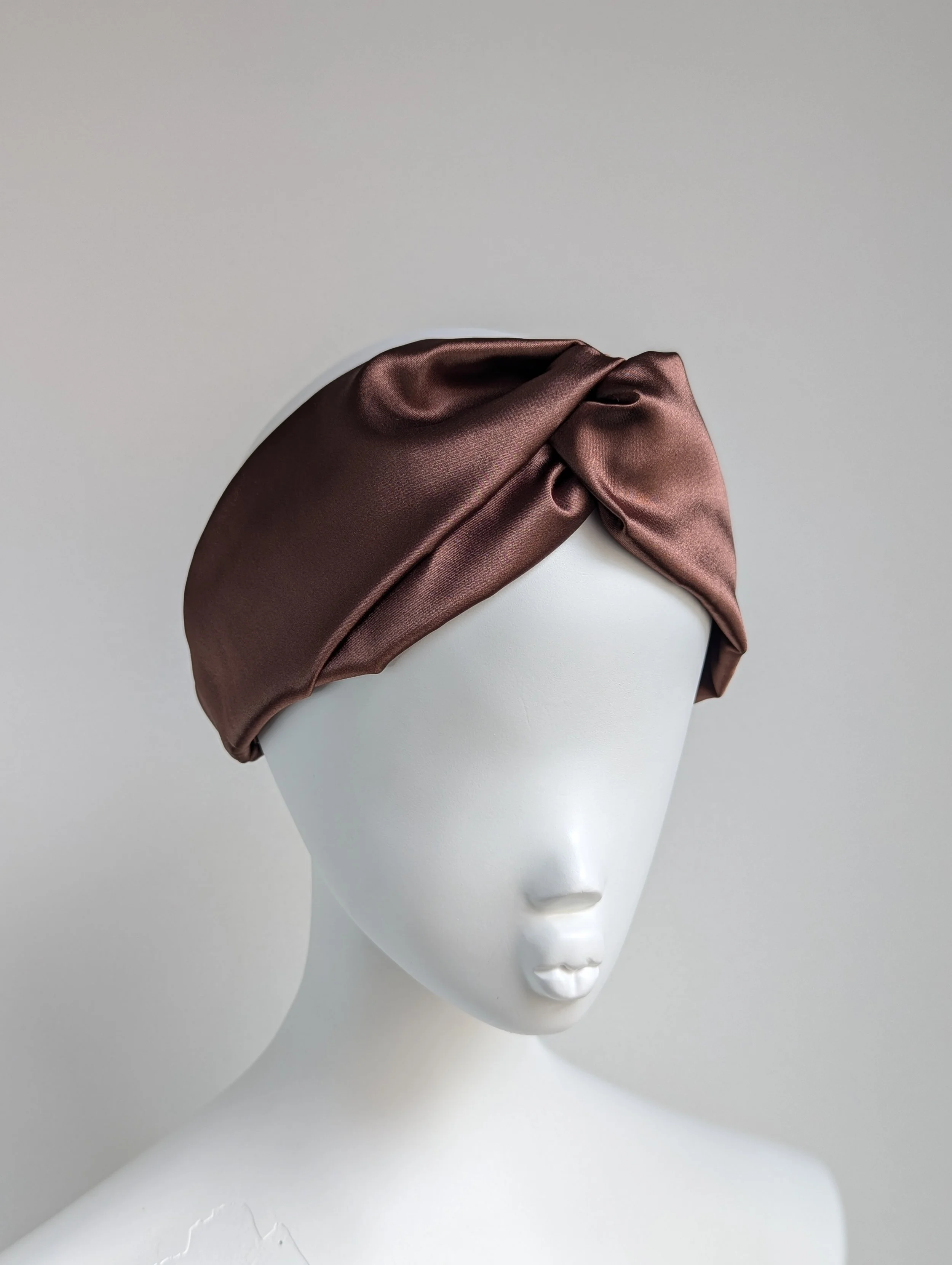 Chocolate brown luxury satin turban twist headband