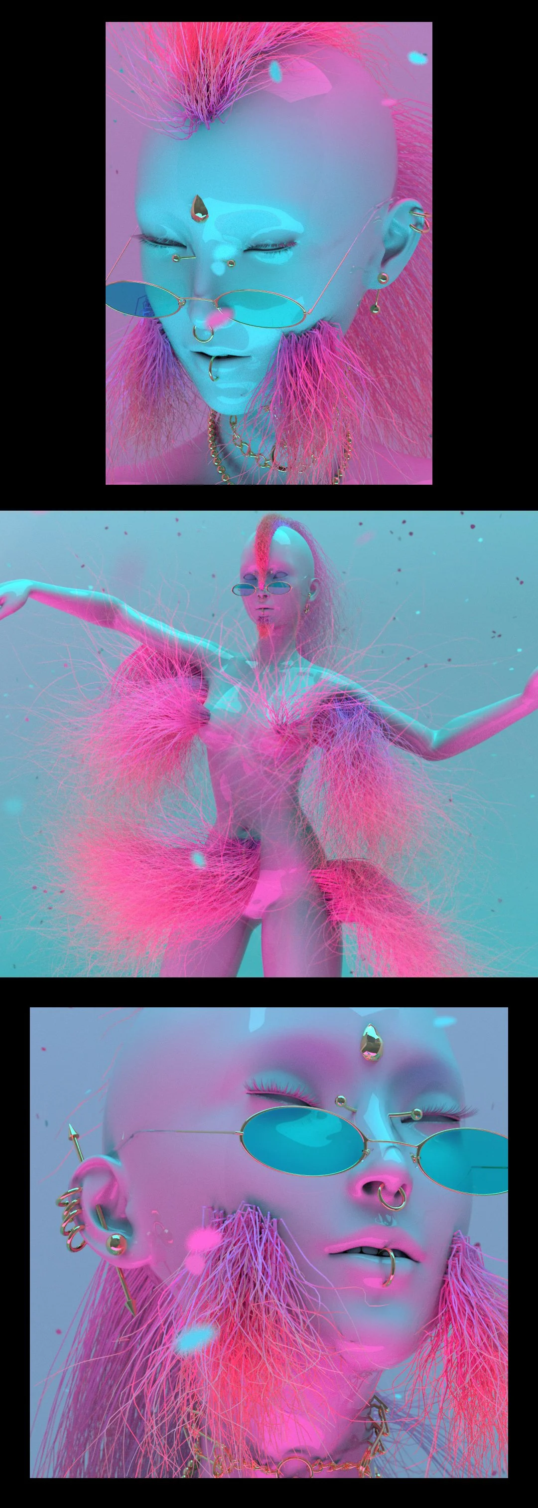 Renderfruit digital artworks exhibited three times in Times Square, New York — large-scale LED screens and 3D motion design installations.