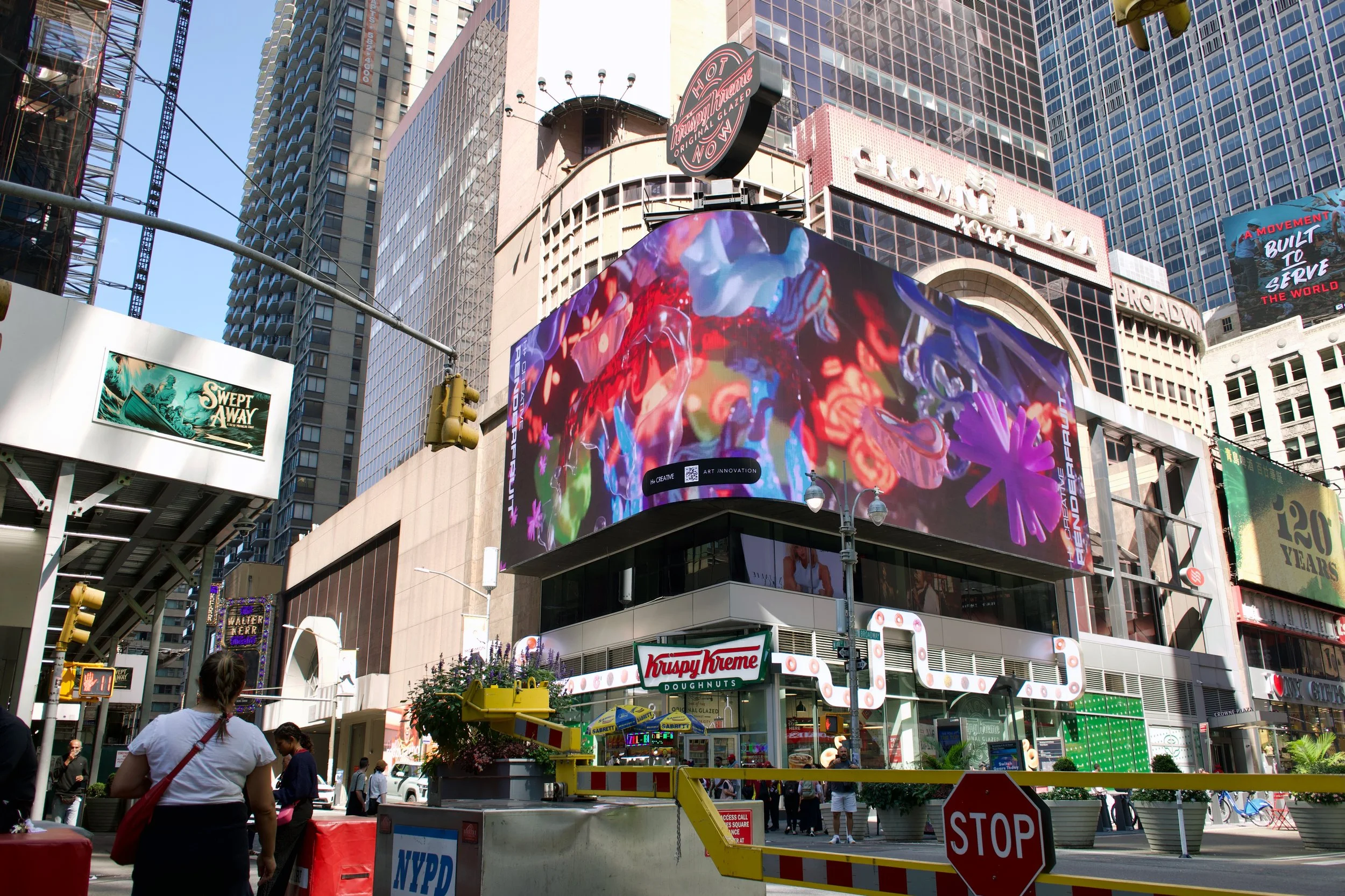 Renderfruit digital artworks exhibited three times in Times Square, New York — large-scale LED screens and 3D motion design installations.