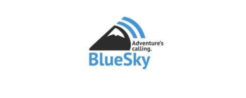 BlueSky logo with mountain and text "Adventure's calling."