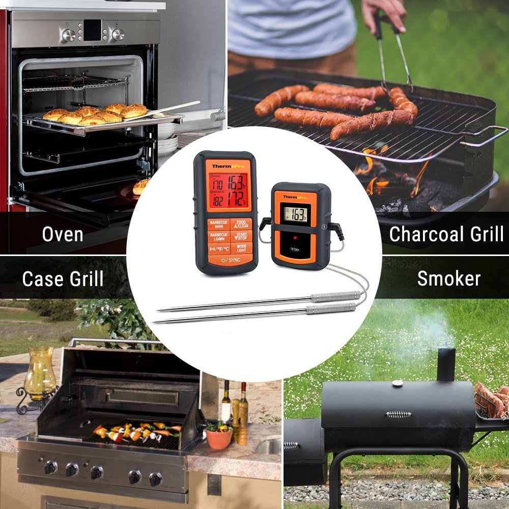 Wireless Remote Digital Thermometer Dual 2 Probe For BBQ Meat Smoker Grill  Oven