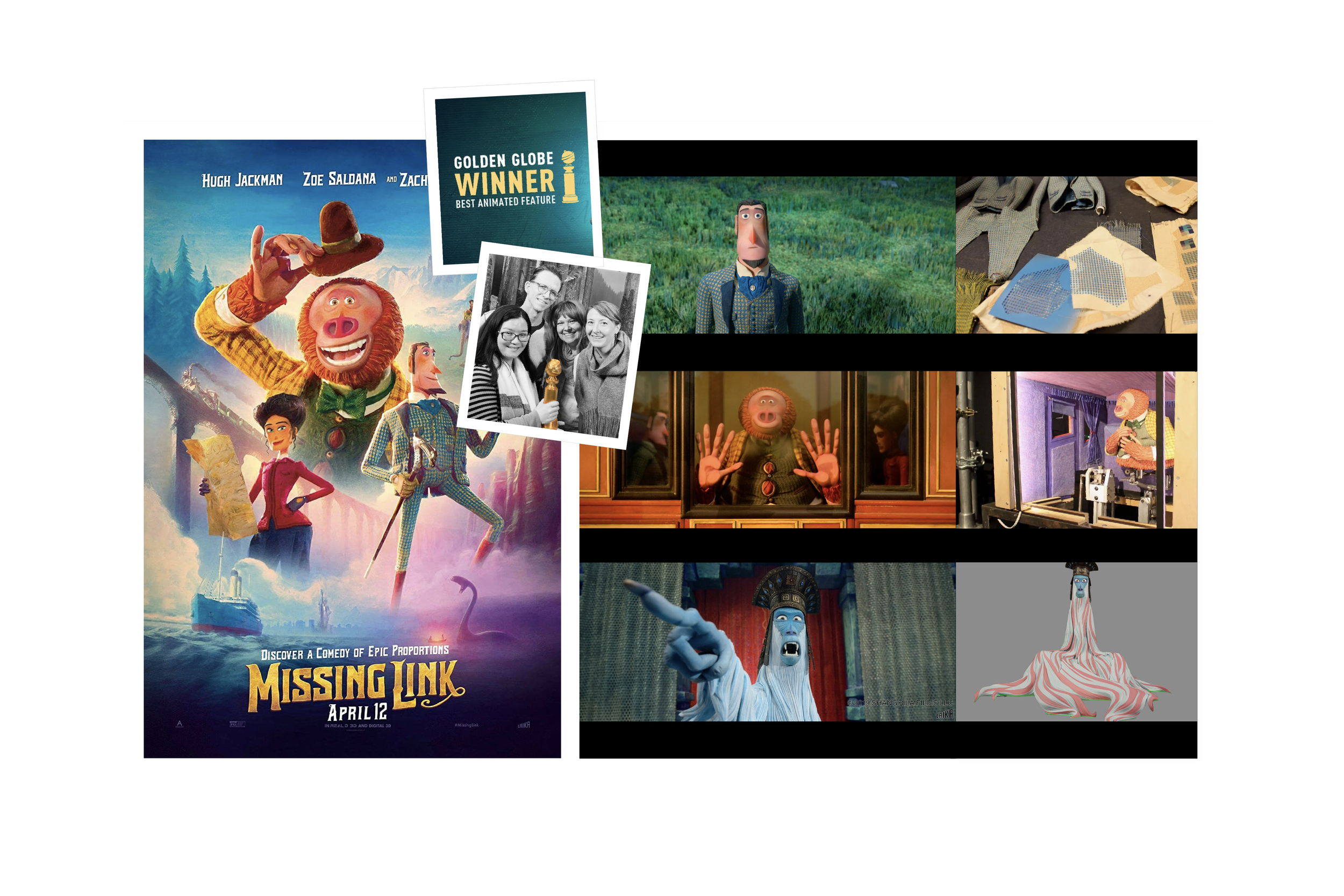 PAINT | LAIKA Studios | Missing Link: Senior Paint Artist (puppets, characters). Golden Globe award winner for Best Animated Feature. The images above are promotional materials, film stills, and BTS shots. 