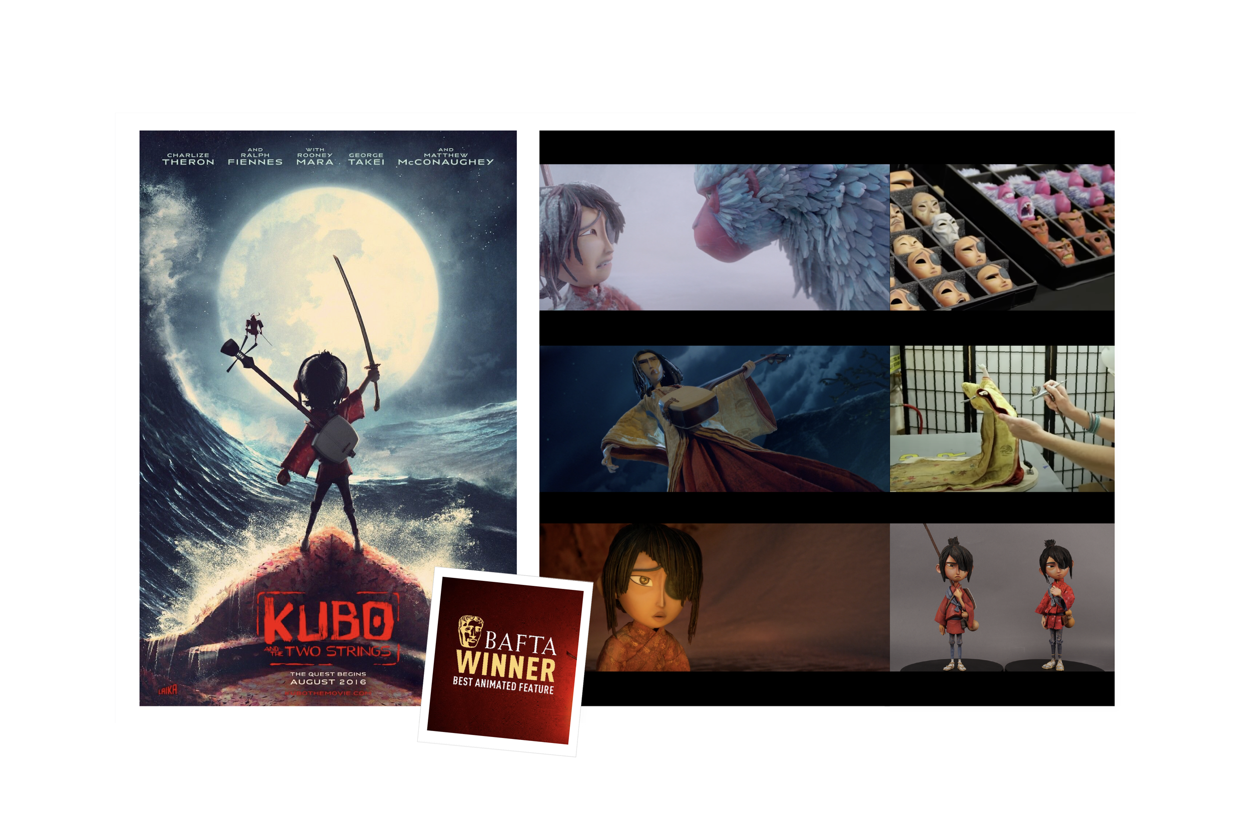 PAINT | LAIKA Studios | Kubo and the Two Strings: Paint Artist (puppets, characters). BAFTA award winner for Best Animated Feature. The images above are promotional materials, film stills, and BTS shots. 