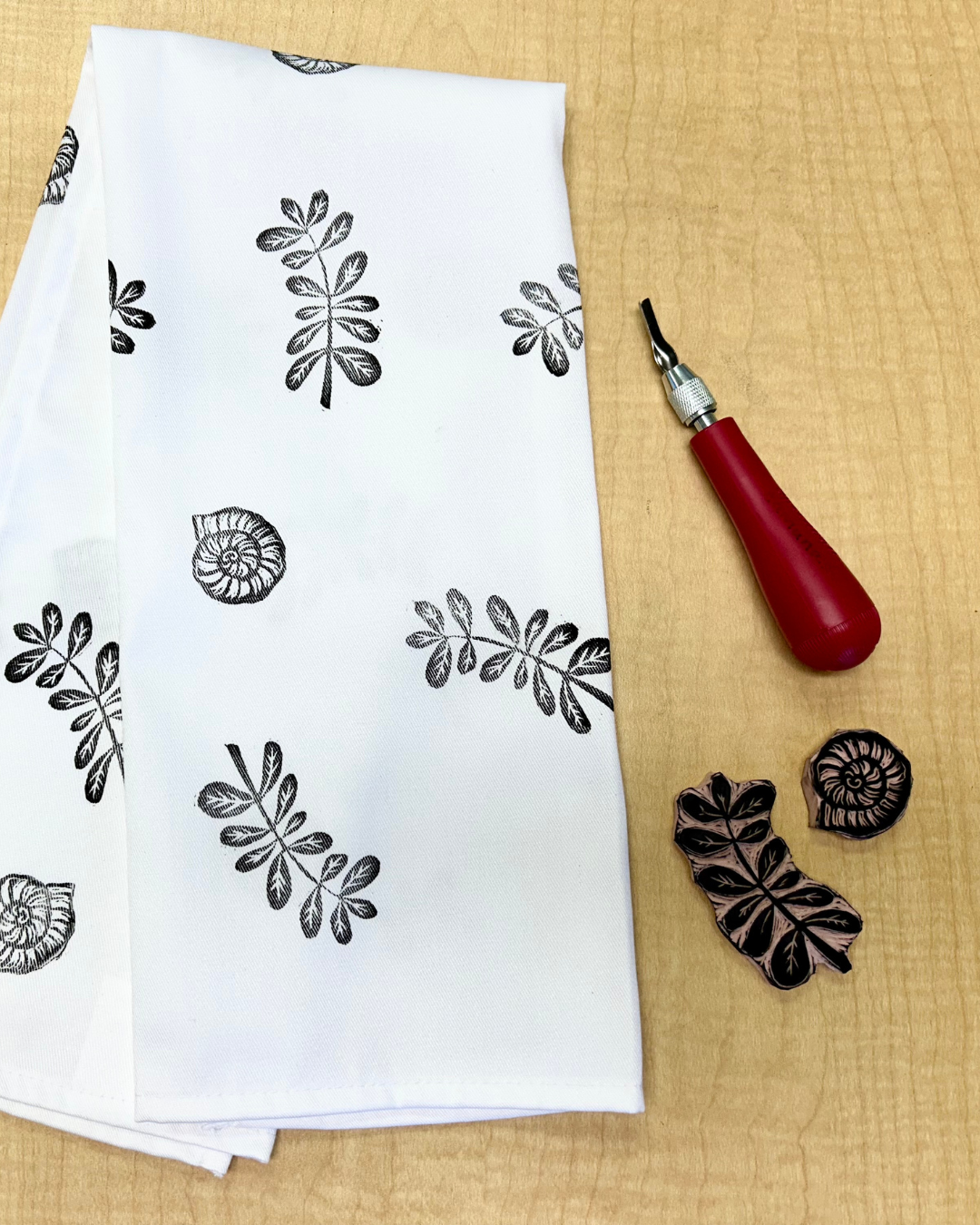 Design Your Own Tea Towel Linocut Workshop with Eva Camunas