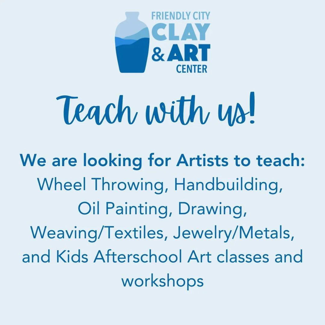 We are looking for Teaching Artists in a number of media, including: 

Wheel Throwing, Handbuilding, Oil Painting, Drawing, Weaving/Textiles, Jewelry/Metals, and Kids Afterschool Art classes and workshops 

If you love making art, and you are passion