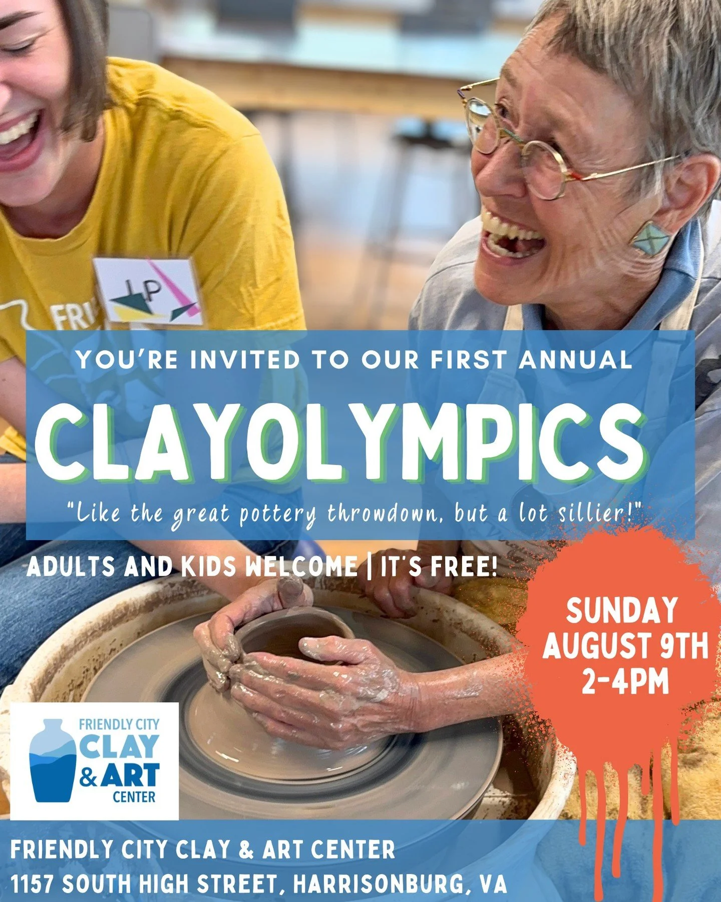 Come join us for our first ever ClayOlympics! Come cheer on our talented makers as we tackle challenges like blindfolded wheel throwing, and one-handed handbuilding. We'll have activities for all ages, including competitions open to age 6+, and a cre