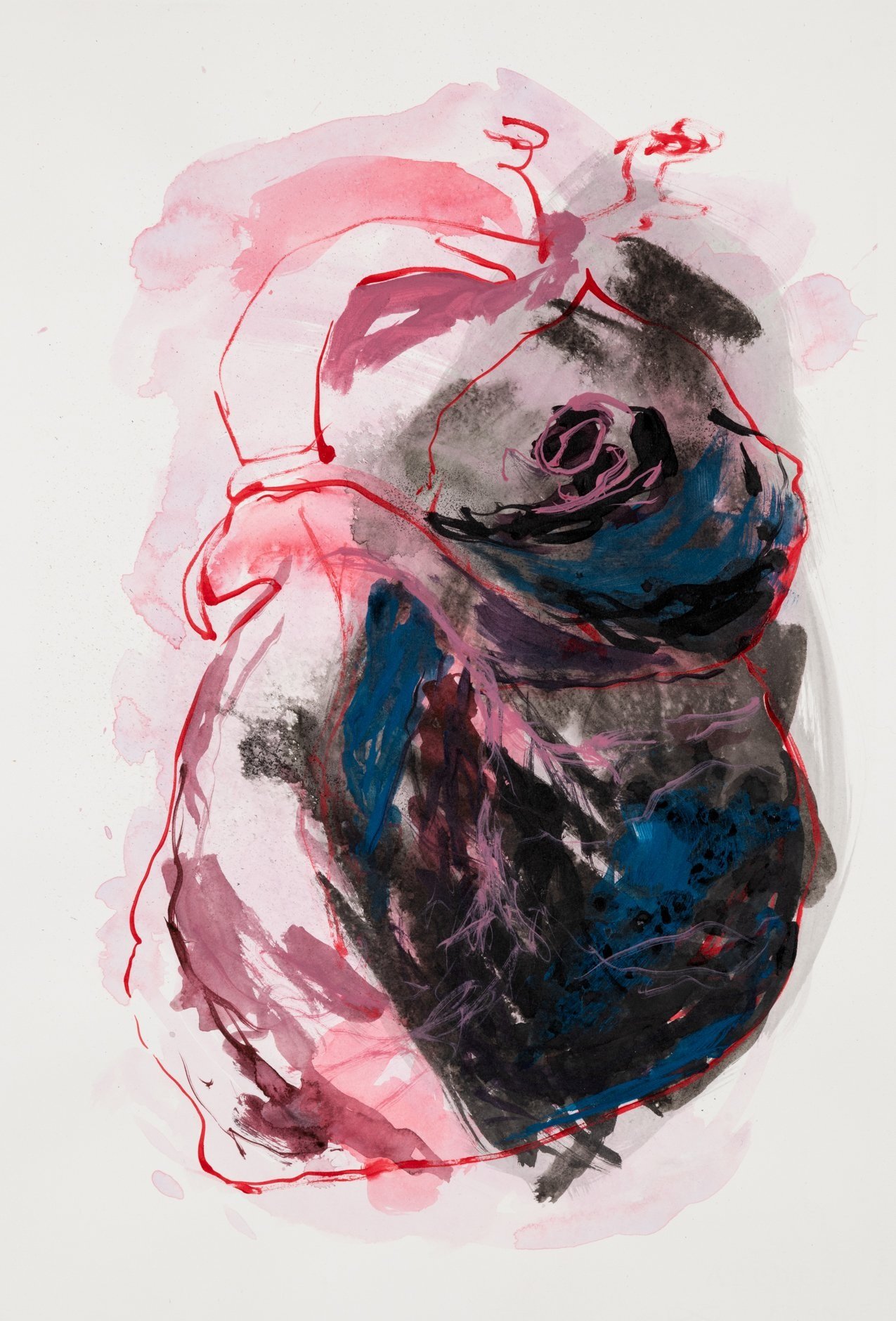 Waning Crescent Heart. 15"x22" (Acrylic, ink on paper) 2019