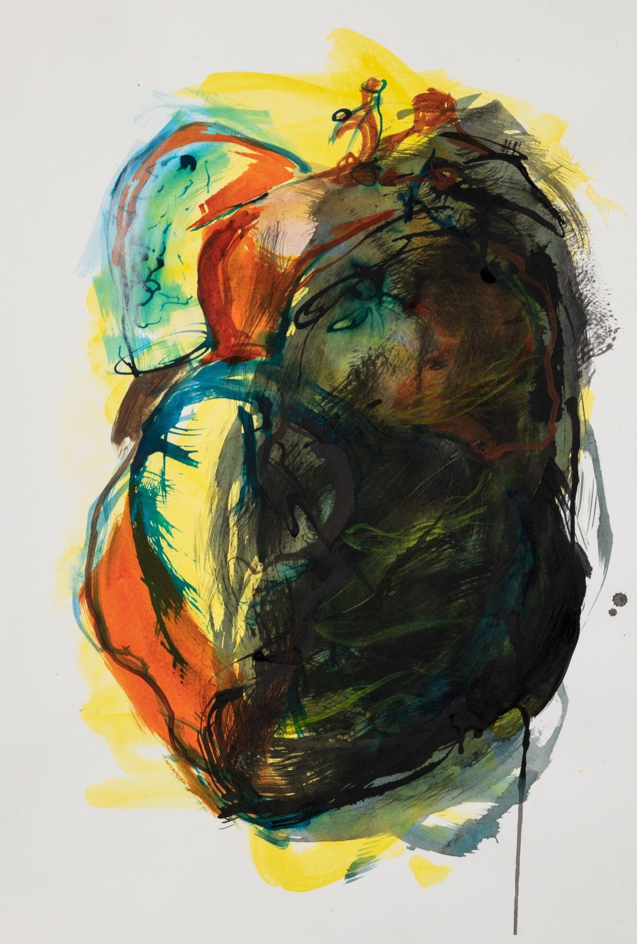 Waning Crescent Heart. 15"x22" (Acrylic, ink on paper) 2019