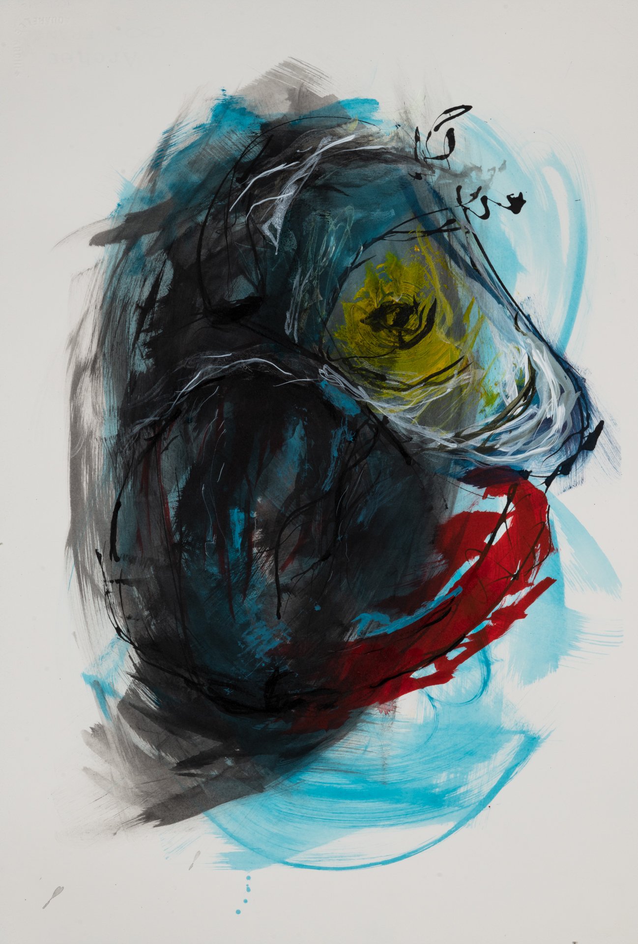 Waxing Cresent Heart. 15"x22" (Acrylic, ink on paper) 2018