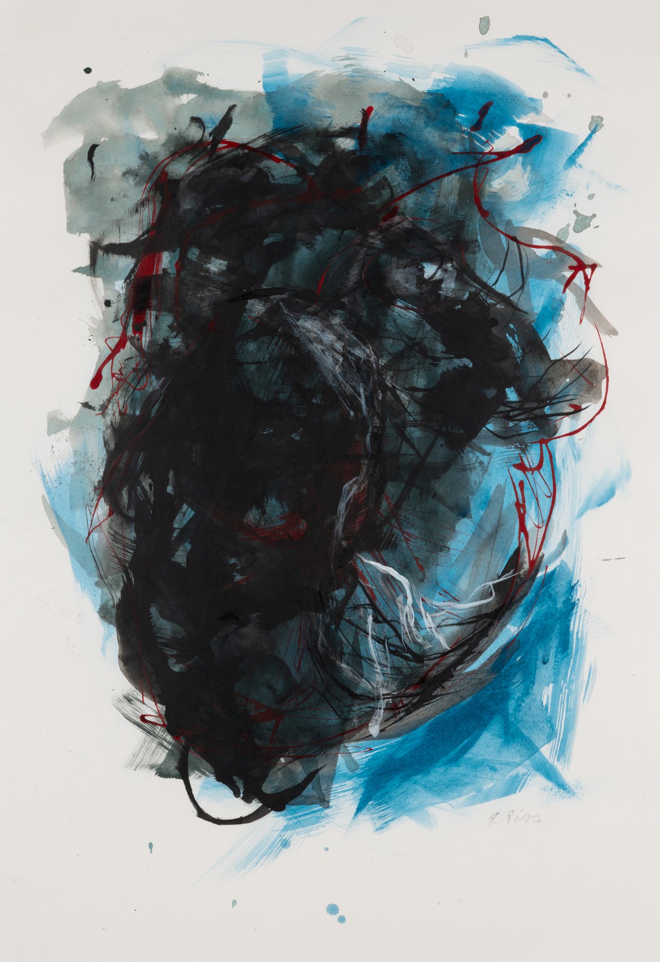 Waxing Cresent Heart 2. 15"x22" (Acrylic, ink on paper) 2018