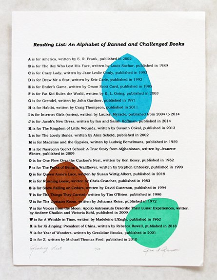 Reading List, An Alphabet of Banned and Challenged Books by Rose Benson