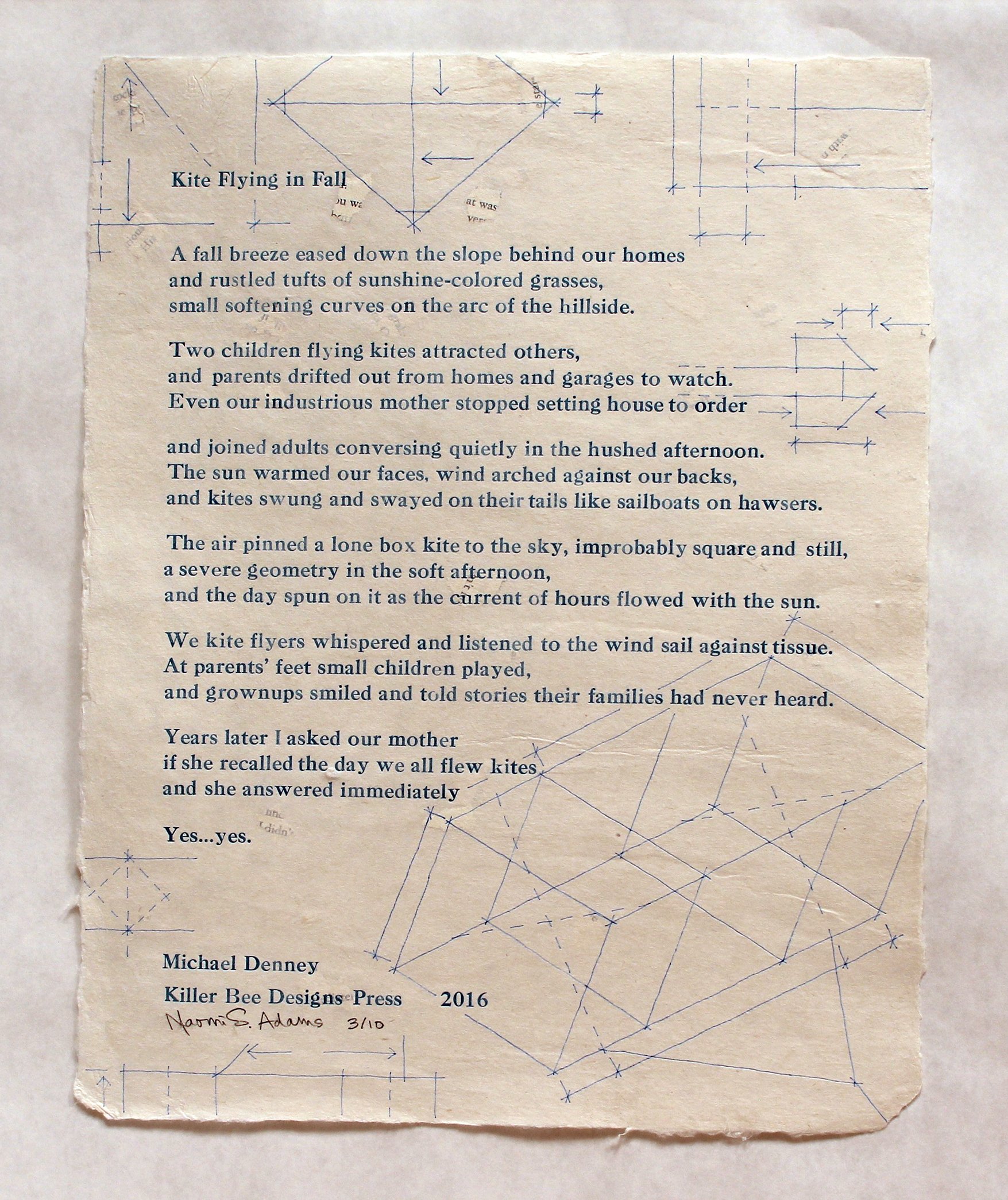 Kite Flying in Fall, 2016, Edition Variee of 10, 14"H x 11"W