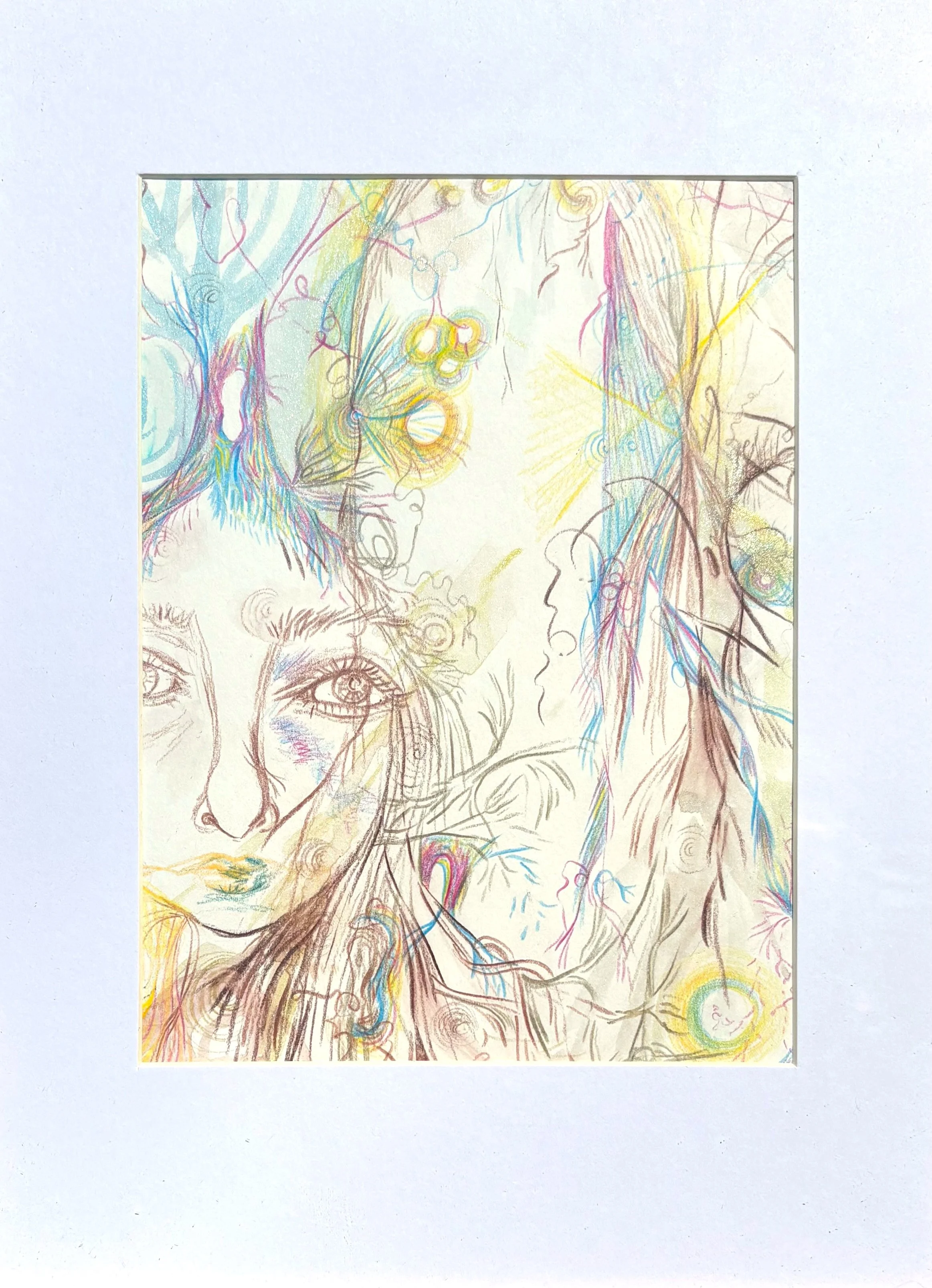 a mixed-media artwork by Nicole Javorsky in a white mat