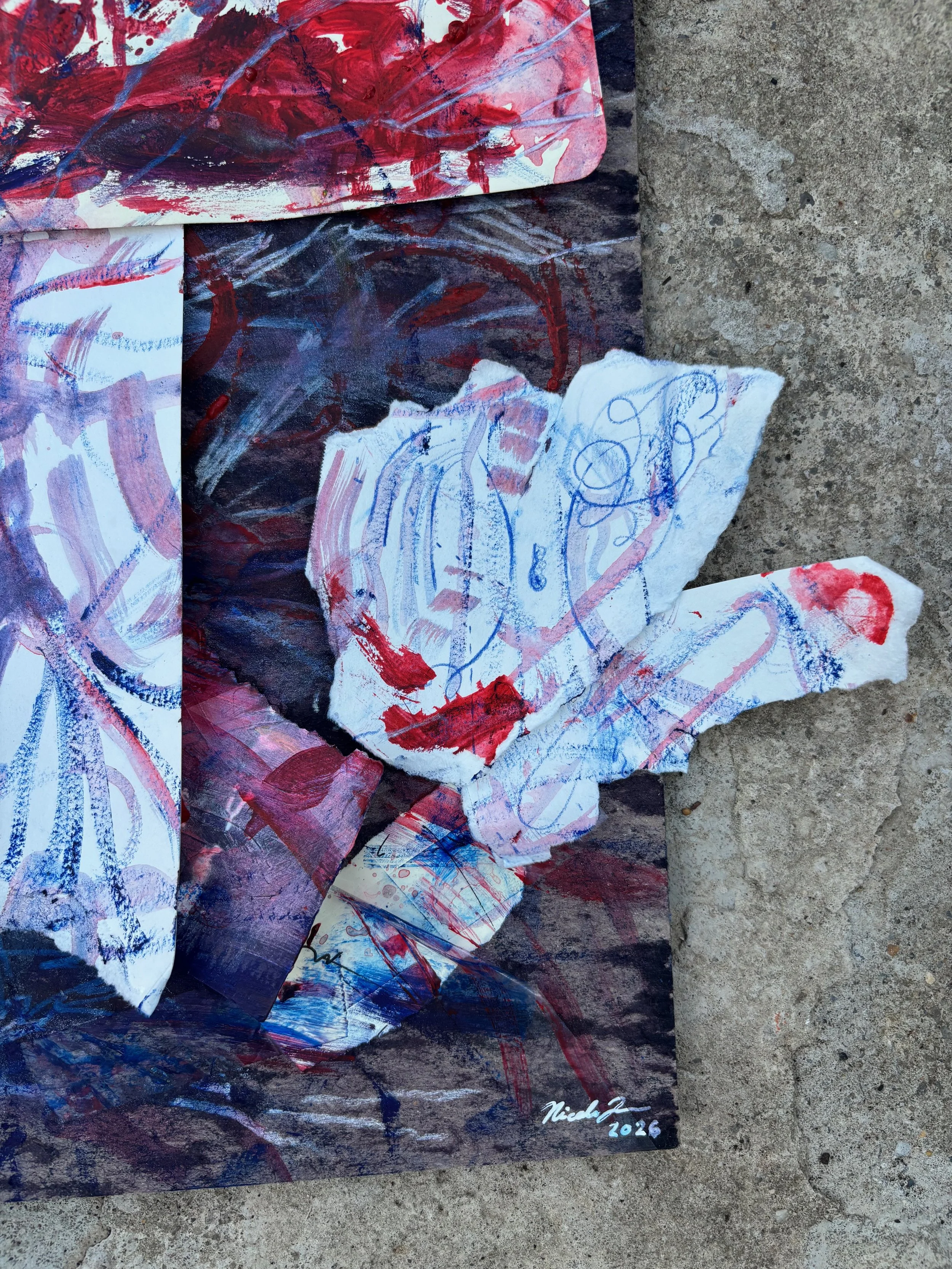 close-up of collaged detail veering off the edge of an artwork by Nicole Javorsky