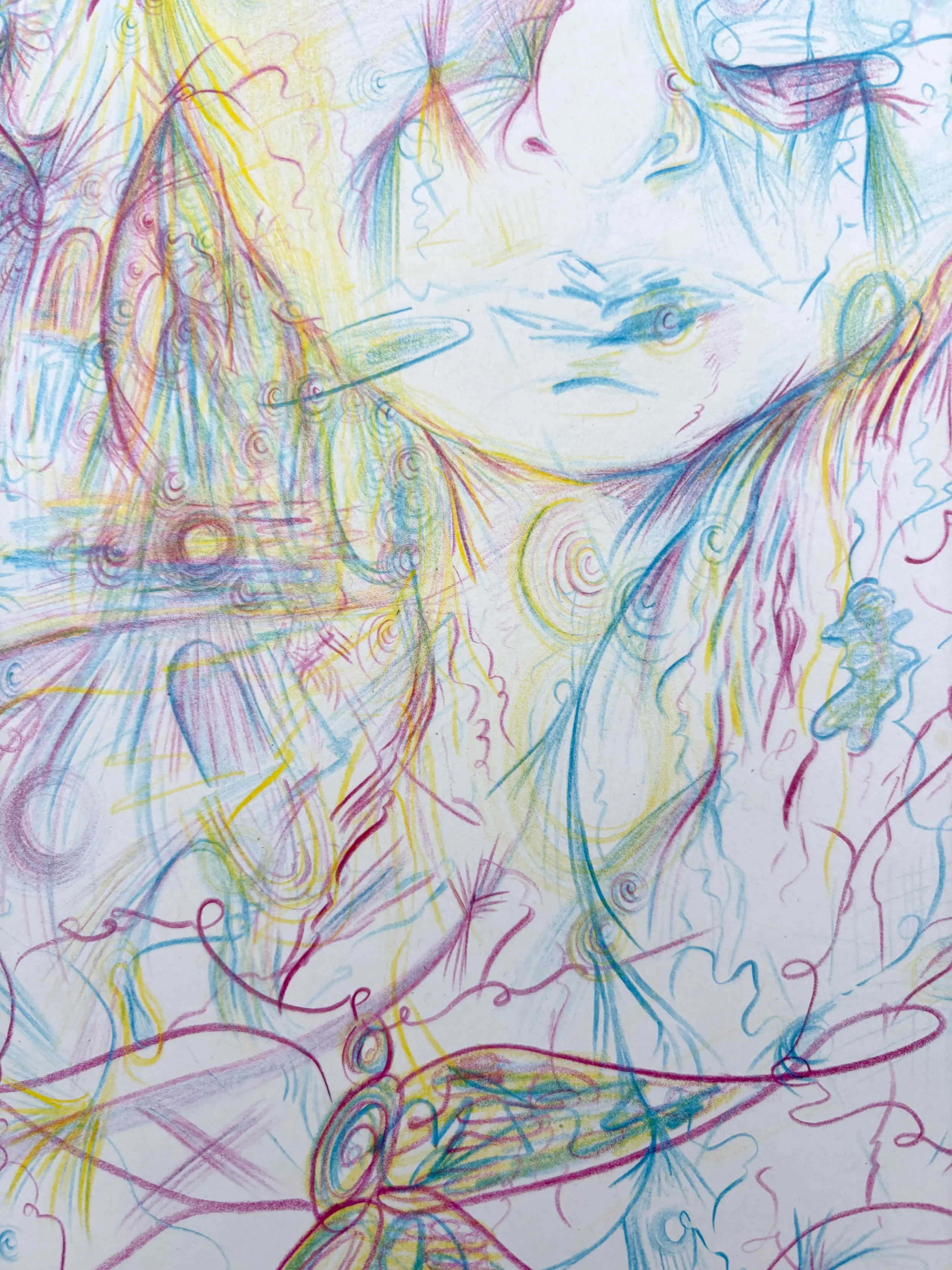 drawing of chakras in the throat overlapping with semi-abstract trees