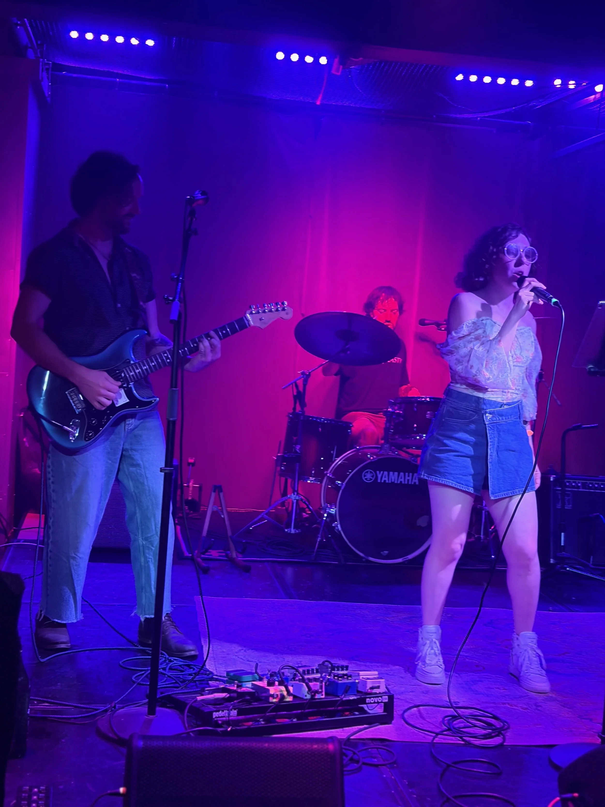 singer-songwriter and vocal teacher Nicole Javorsky performs on stage with a live band