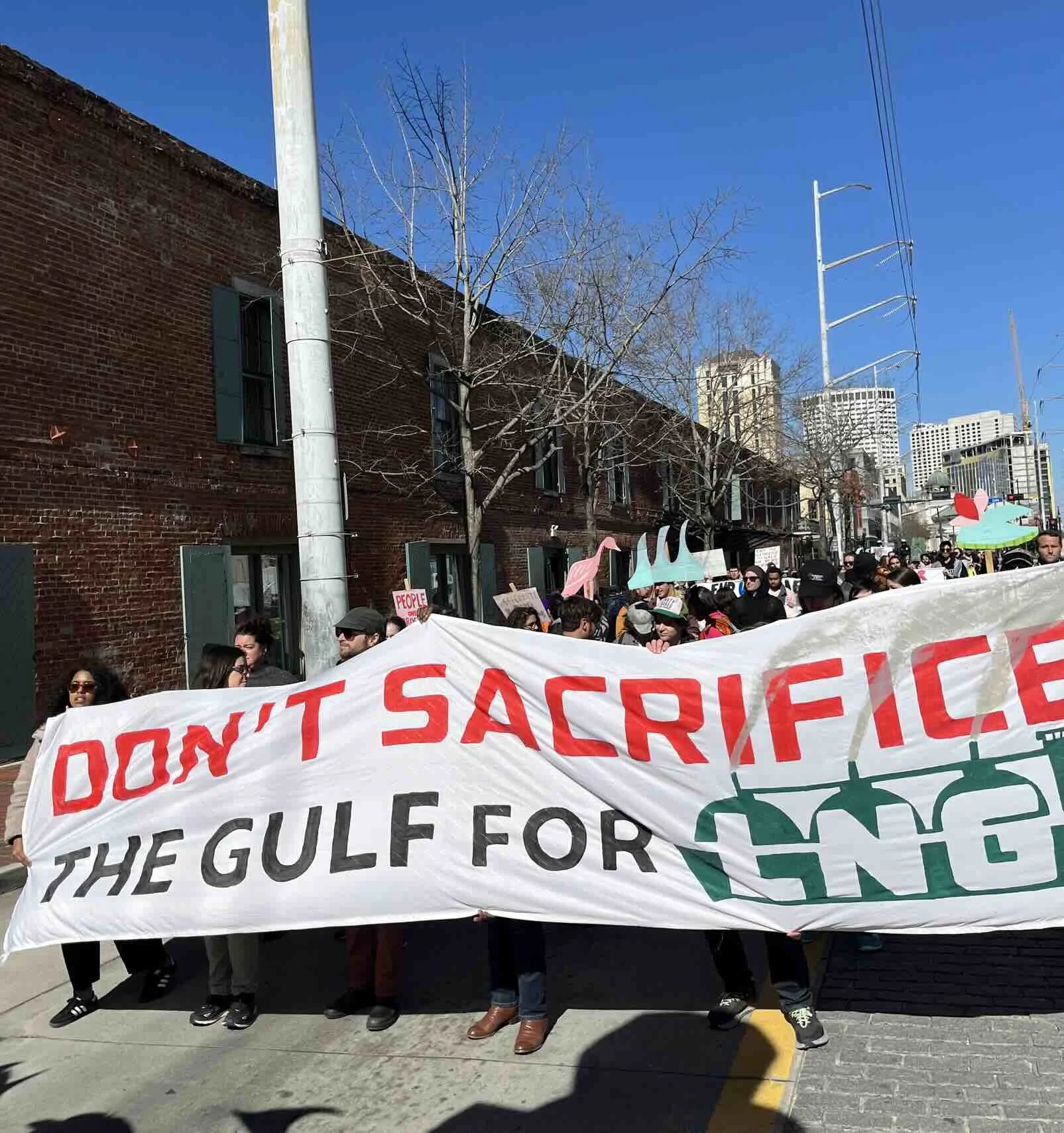 coalition of environmental groups marches against LNG buildout in the gulf coast