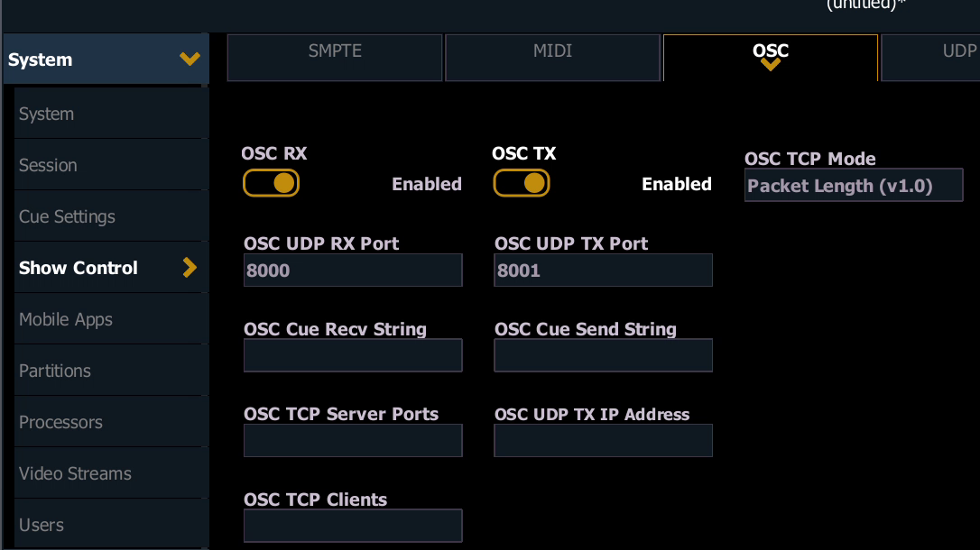 OSC config on Eos