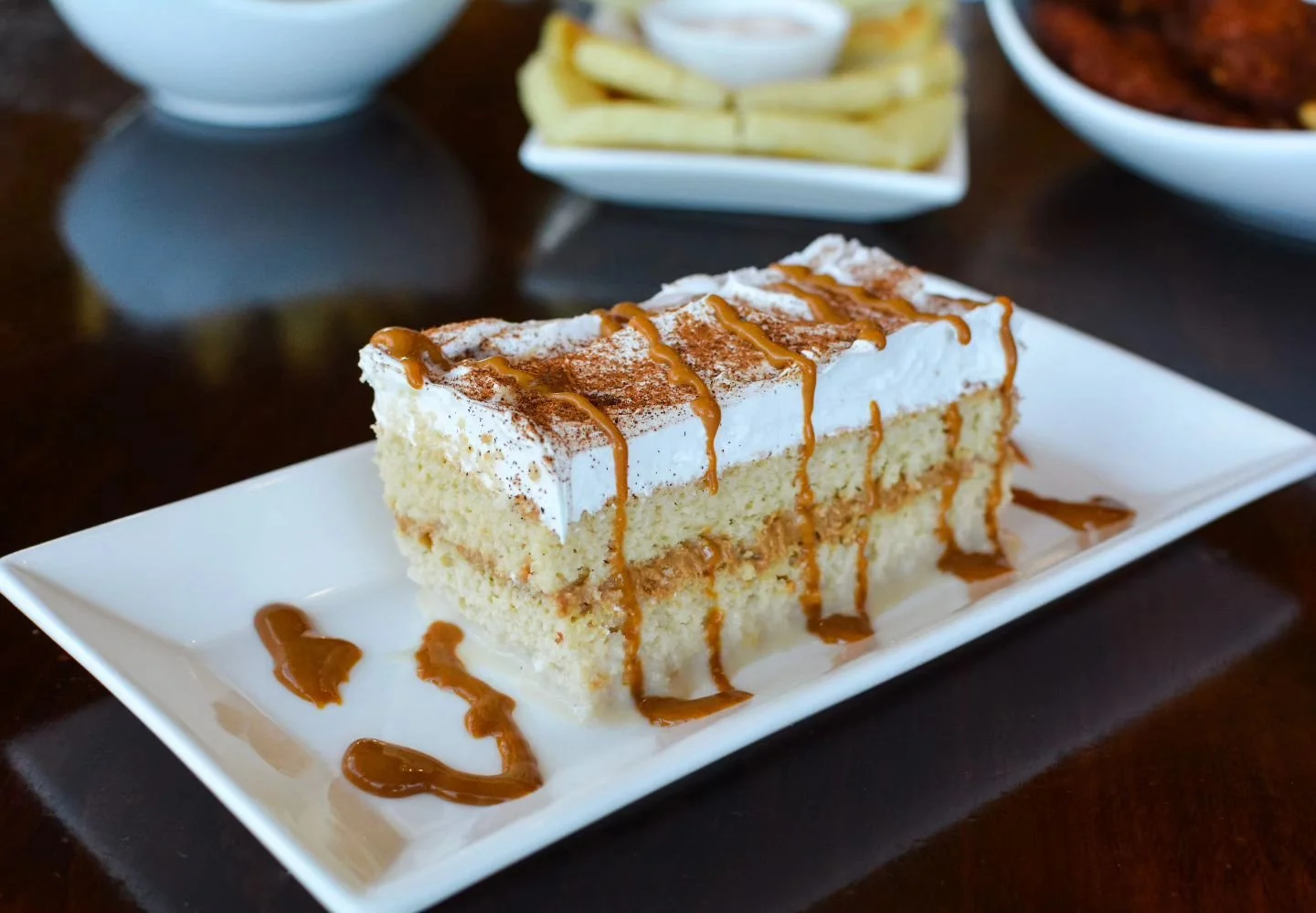 Looking for something sweet?
Our homemade Tres Leches Cake is an unbeatable treat.