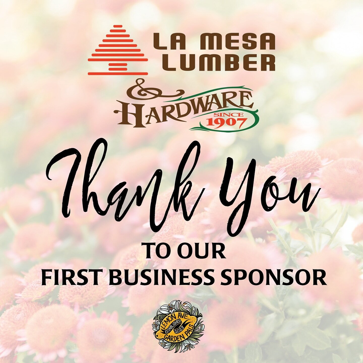 A huge shout-out and thank you to La Mesa Lumber &amp; Hardware for being our first business sponsor and becoming a &quot;Rainmaker&quot; Garden Pal!! 🌧💸❤️🌧💸❤️ La Mesa Lumber &amp; Hardware, we sincerely appreciate your support of our program!!
.