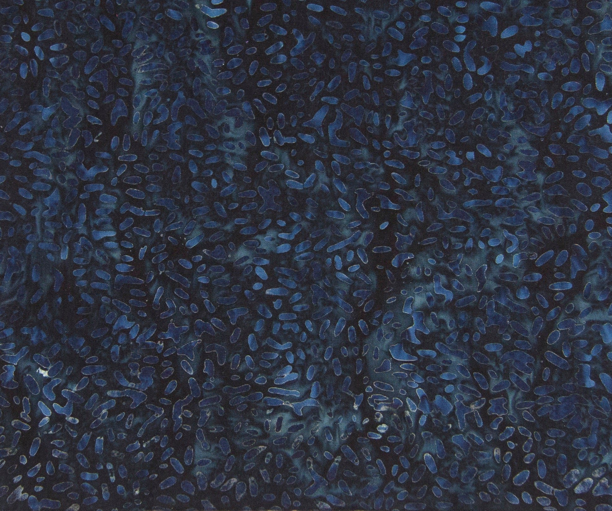 A Northcott batik fabric featuring deep indigo swirls of color.