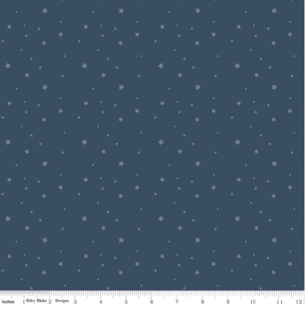 This Riley Blake American Dream fabric has a navy background with small light blue stars.