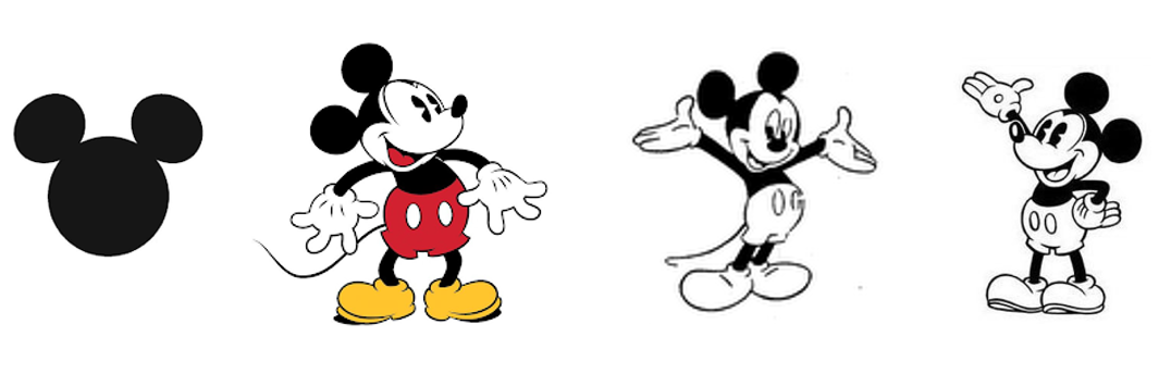 Evolution of the Mickey Mouse logo from 1928 to present