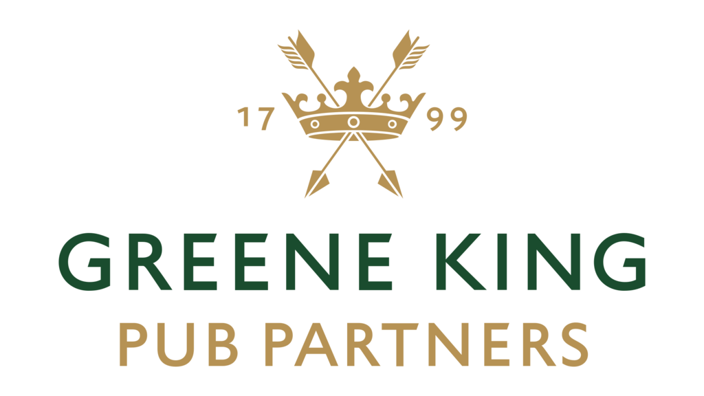 Greene King Pub Partners logo featuring a gold crown with two crossed arrows and the year 1799, with green and gold text below.