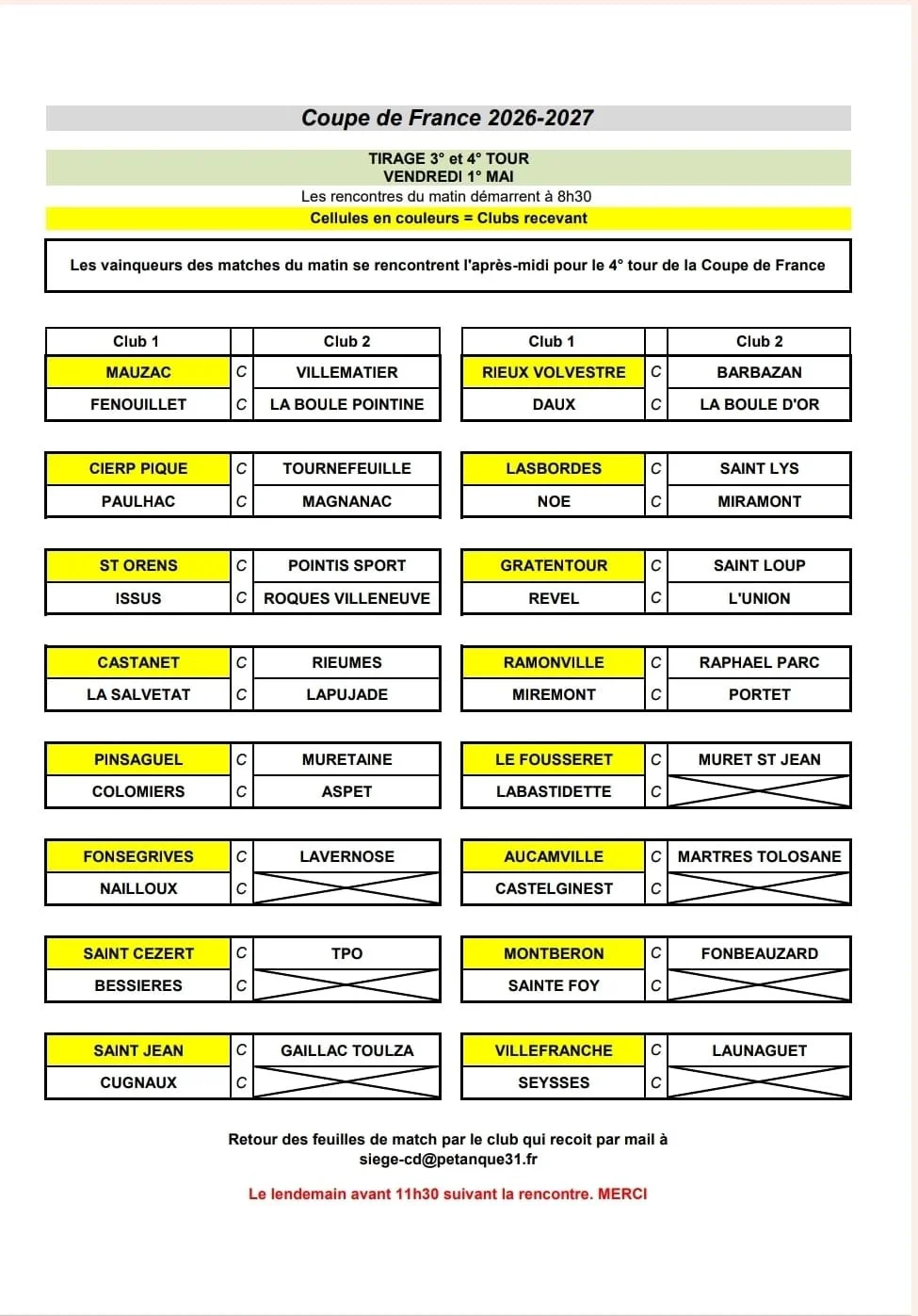 COUPE DE FRANCE 3ème et 4ème TOUR
