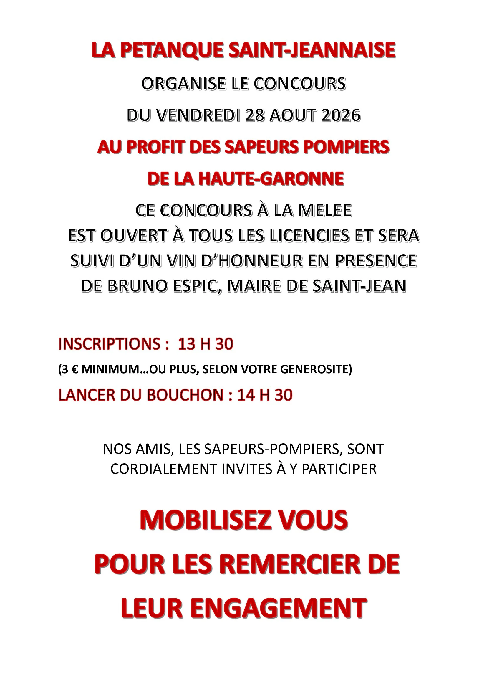 CONCOURS PETANQUE AU PROFIT DES SAPEURS POMPIERS