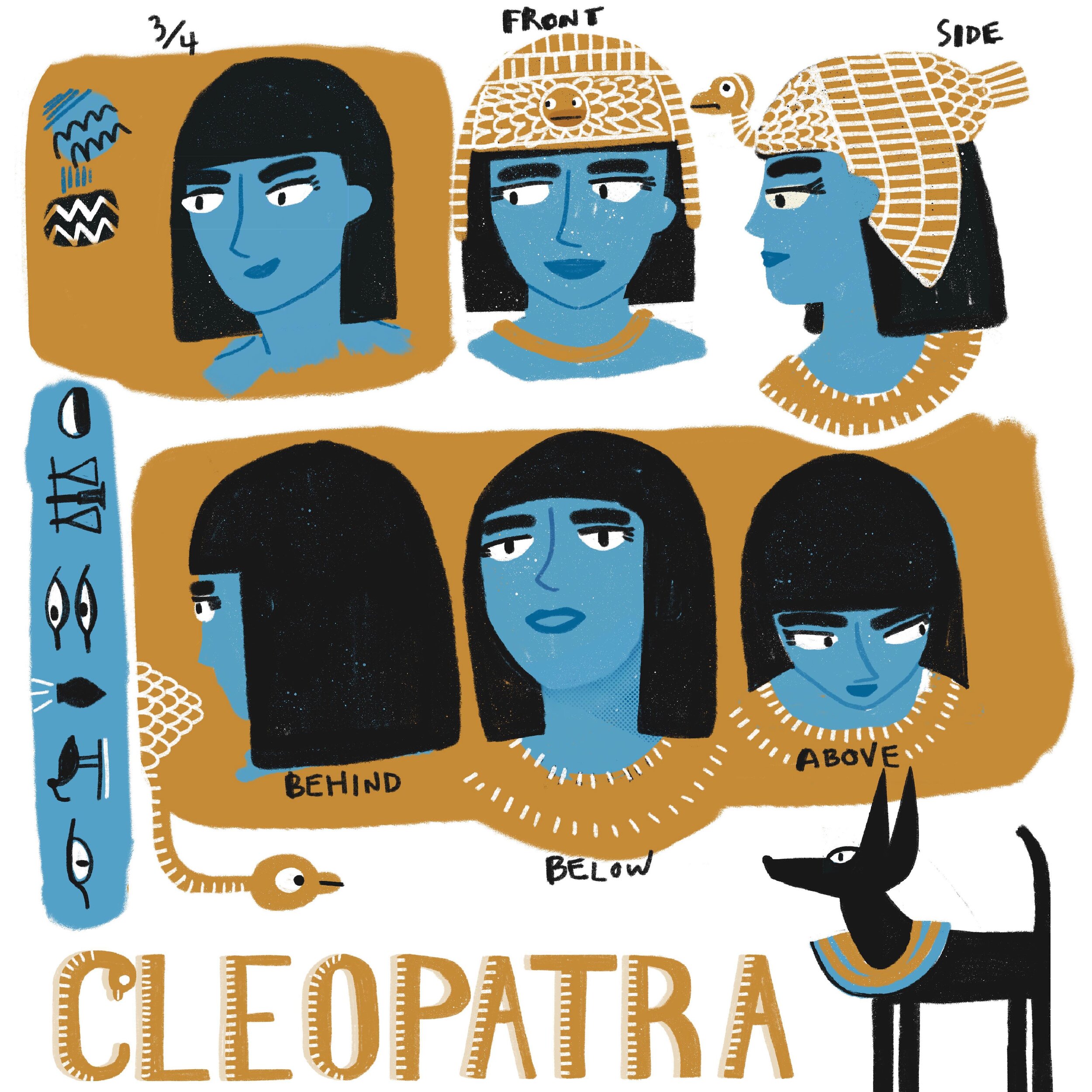 Cleopatra comin atcha! 

Daily doodle: Cleopatra character. I quite like the vulture from her headpiece and her dog. 

#characterdesign #sketches #cleopatra #cominatcha