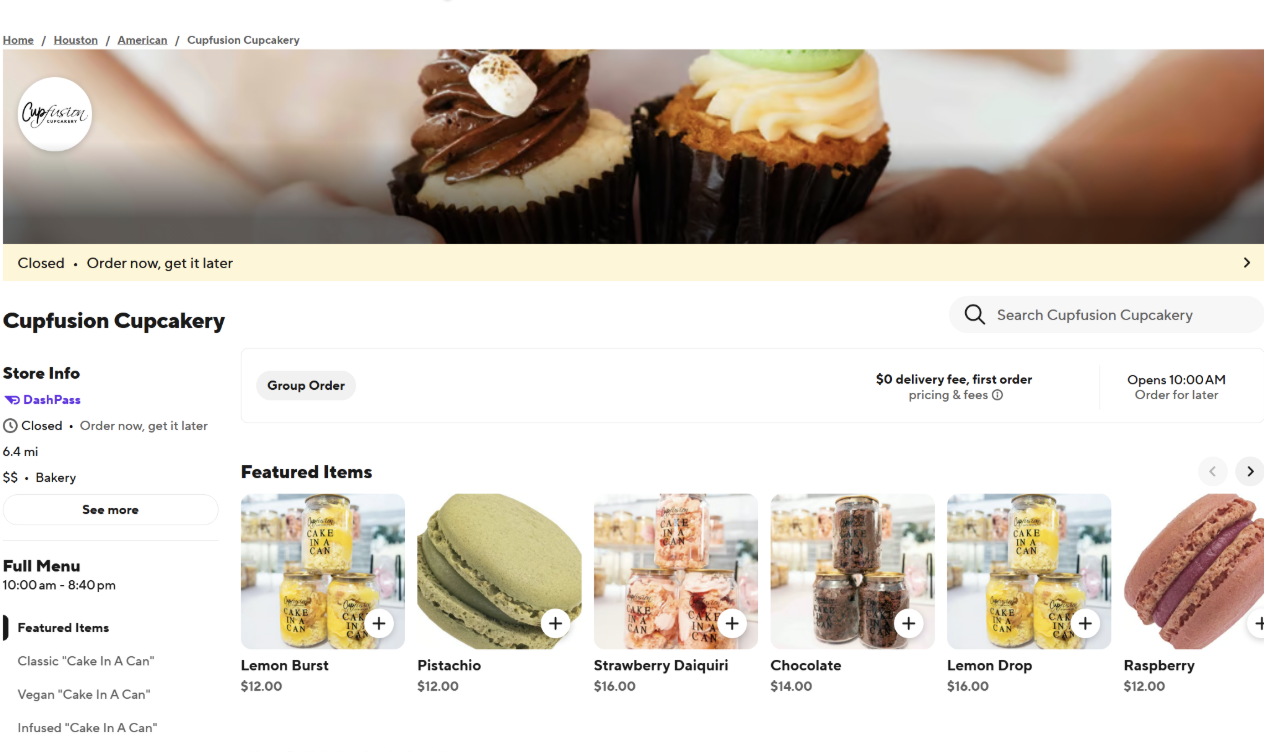 Cupfusion Cupcakery Is Now on DoorDash