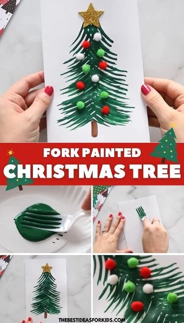 Fork Painted Christmas Tree Craft