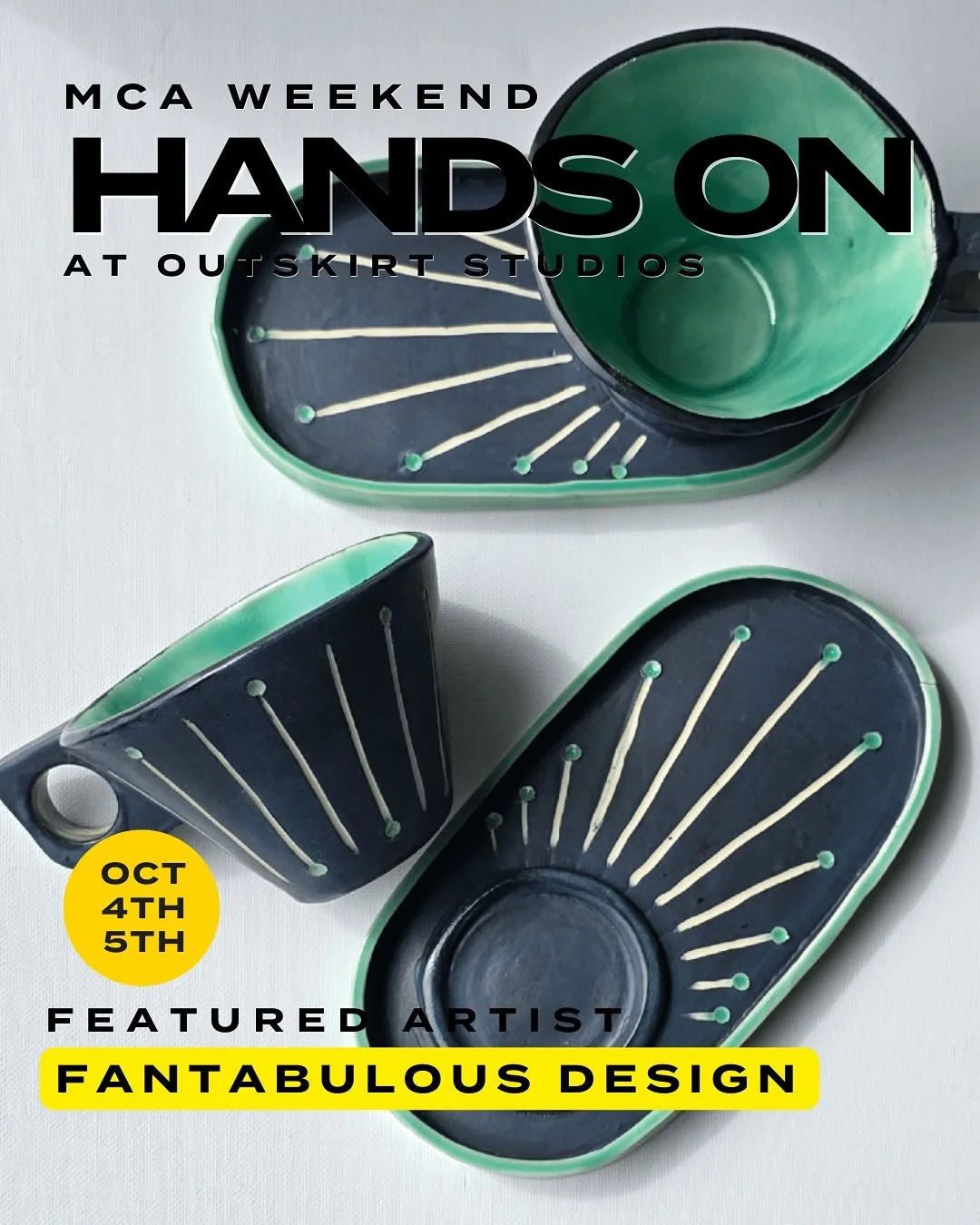 Gearing up for Hands On- MCA weekend, we’re showing off the artists you’ll see at oUTSKIRT Studios October 4th and 5th! 
Katie with Fantabulous Designs is a graphic designer by trade, but has been exploring pottery where she creates uniq
