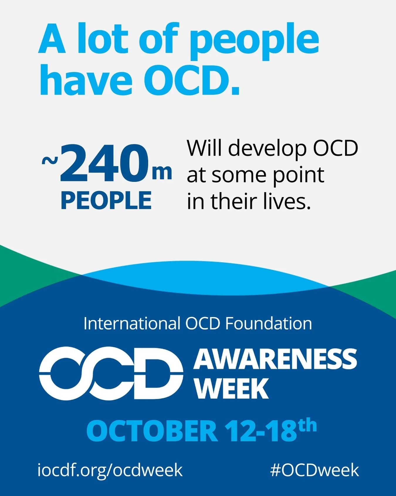 Join me in celebrating OCD week! A couple of facts and stats:
✨It is estimated that around 1 in 100 adults has OCD and 1 in 200 kids and teens have OCD. 
✨It takes around 14 to 17 years for a person to get treatment after they start noticing symptoms
