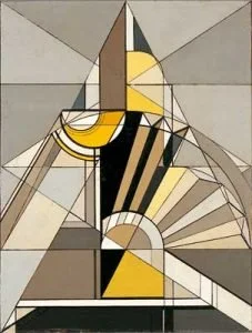 André Evard, La pyramide, Komposition aus Flasche, Glas und Serviette, 1924, Öl auf Hartfaserplatte, 35 x 26,5 cm-227x300.jpg