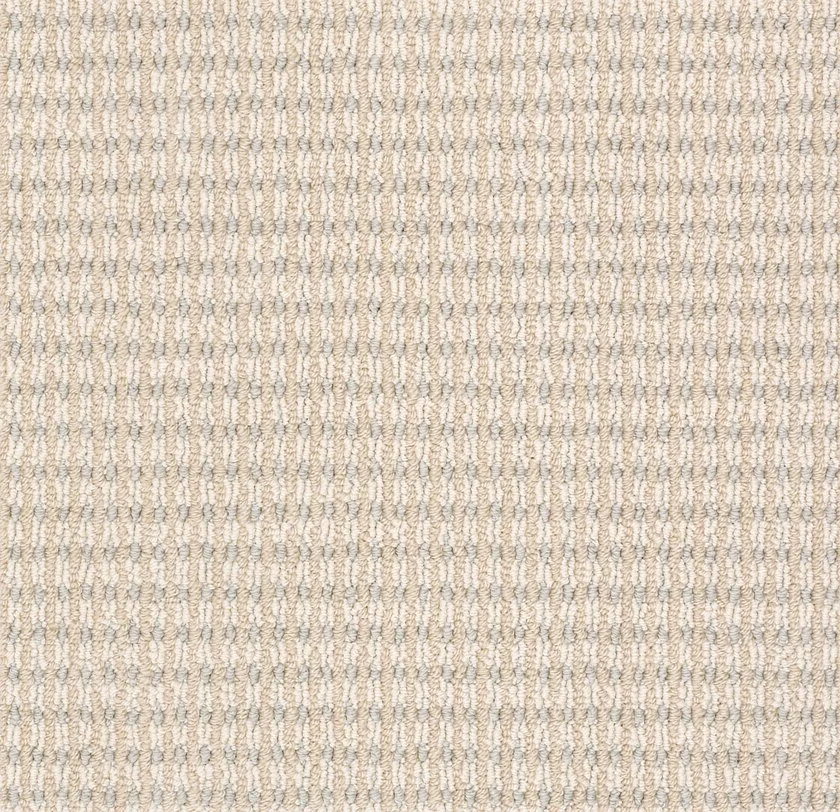 Close-up image of a beige textured woven carpet.