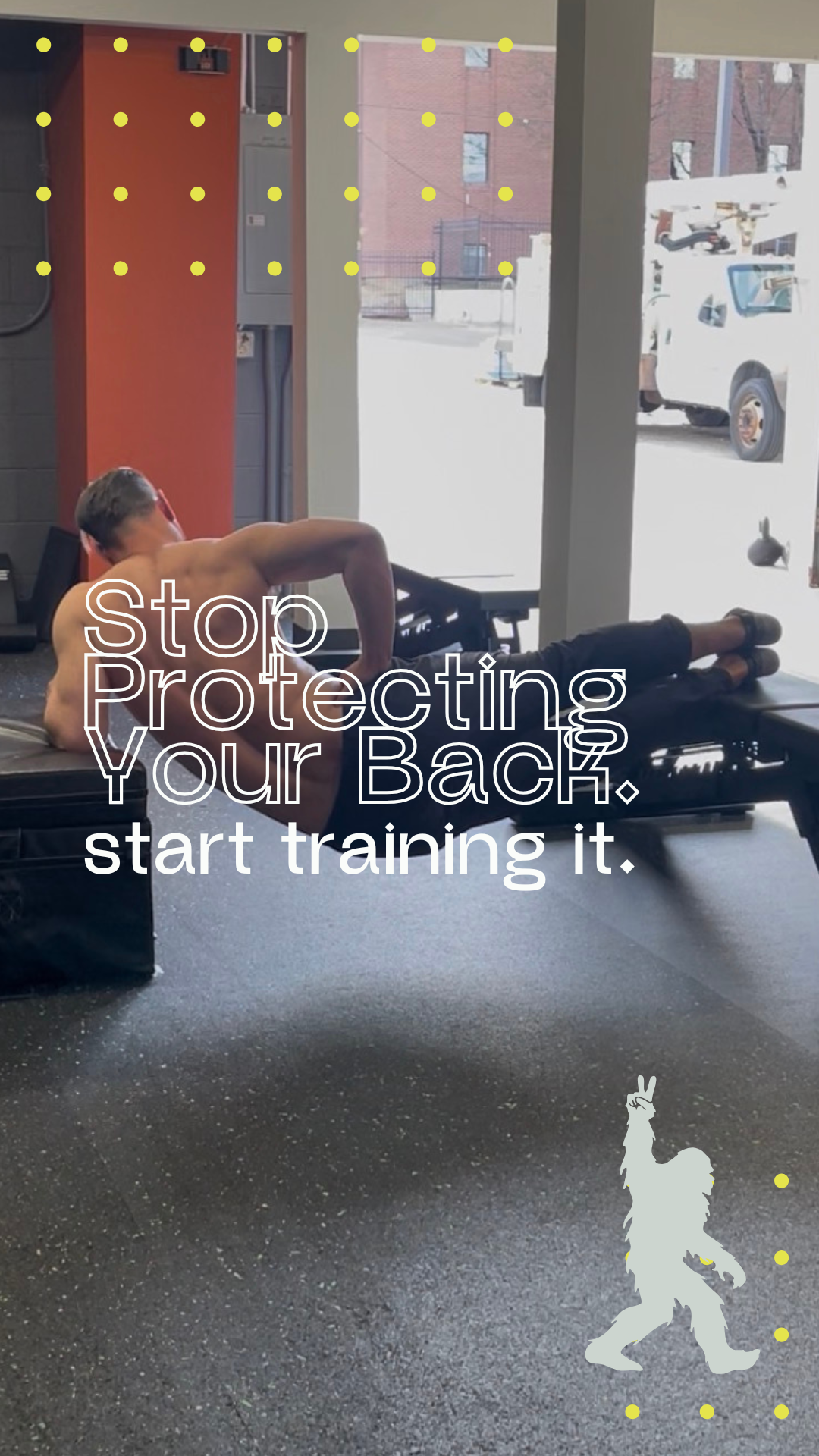 male athlete working out and rehabbing in a gym using a plyo box and bench to complete a side plank dip
